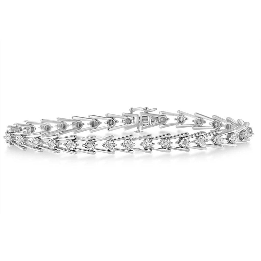 Pulsera de eslabones ondulados con diamantes en plata de ley (0,5 cts, color IJ, claridad I3) - Friggin Jewelry