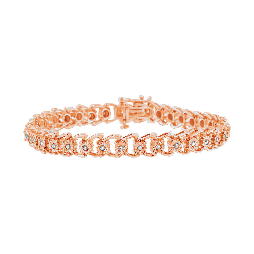 Pulsera de tenis de 18 cm en plata de ley 925 con diamantes de 1/2 ct y doble onda engastada milagros (color IJ, claridad I3) - Friggin Jewelry