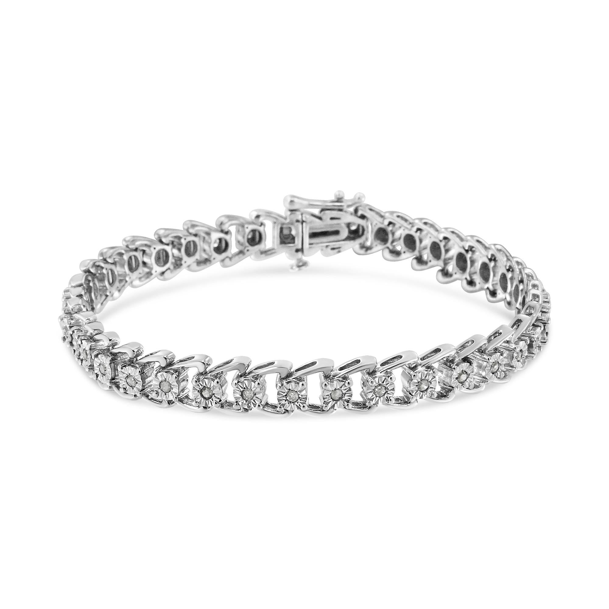 Pulsera de tenis de 18 cm en plata de ley 925 con diamantes de 1/2 ct y doble onda engastada milagros (color IJ, claridad I3) - Friggin Jewelry