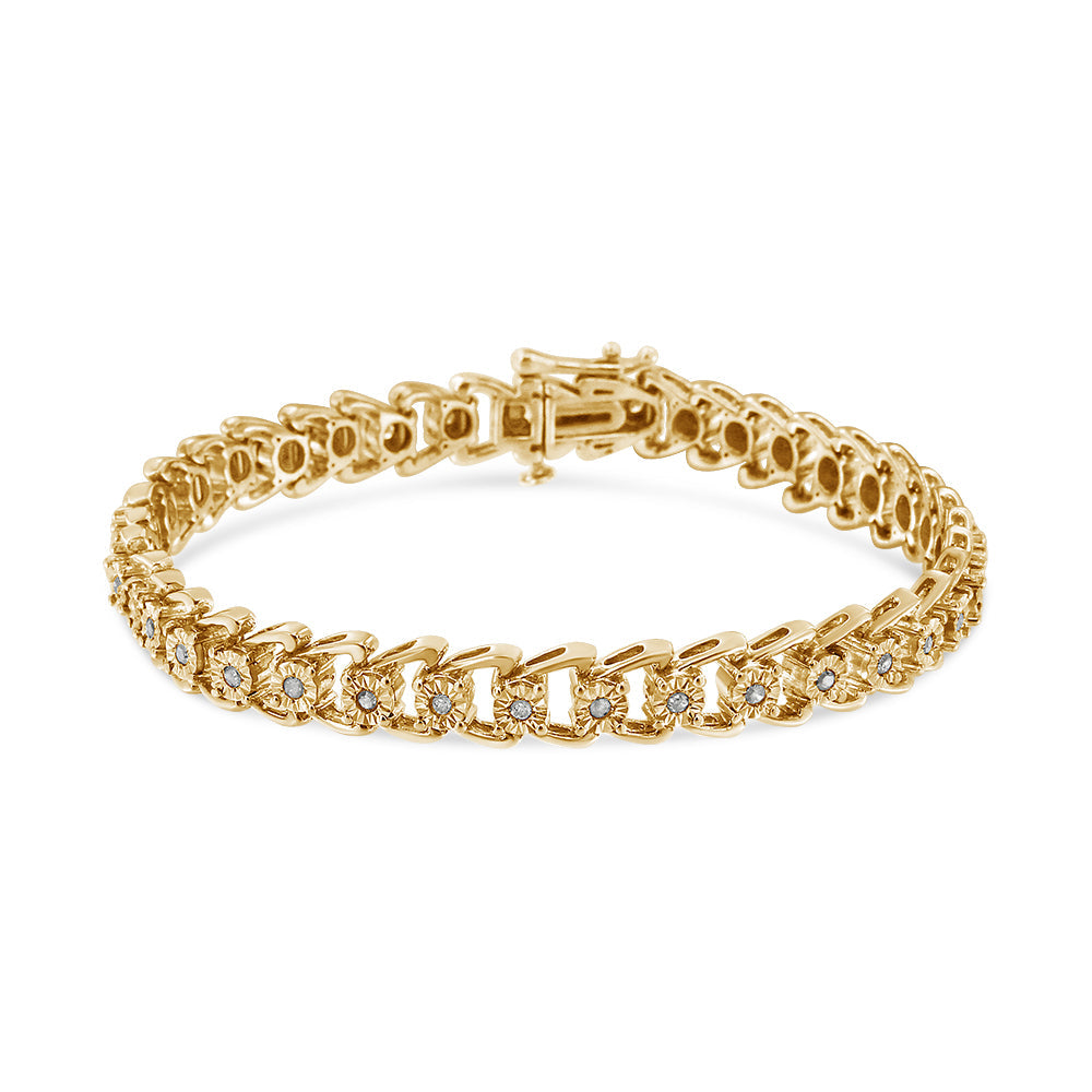 Pulsera de tenis de 18 cm en plata de ley 925 con diamantes de 1/2 ct y doble onda engastada milagros (color IJ, claridad I3) - Friggin Jewelry