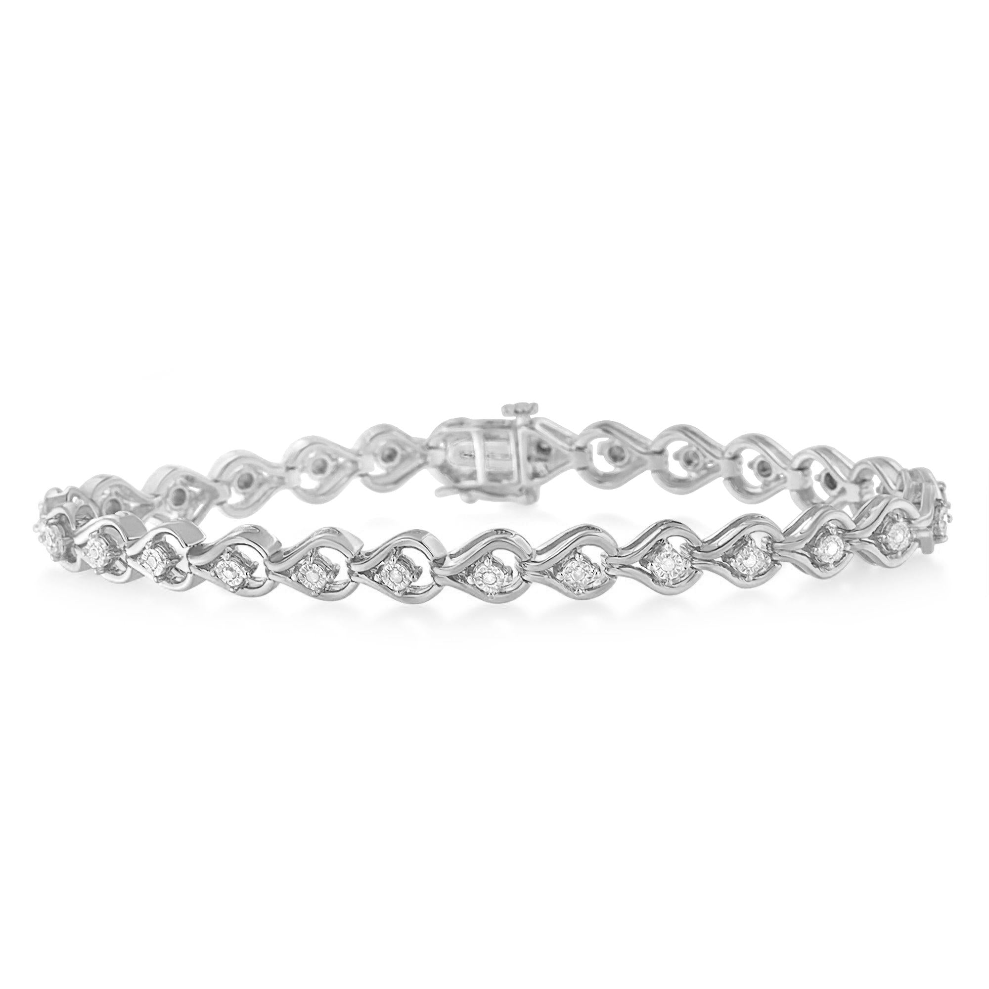 Pulsera de eslabones de 18 cm en forma de lágrima con diamantes de 1/4 ct engastados milagros en plata de ley 925 (color IJ, claridad I3) - Friggin Jewelry