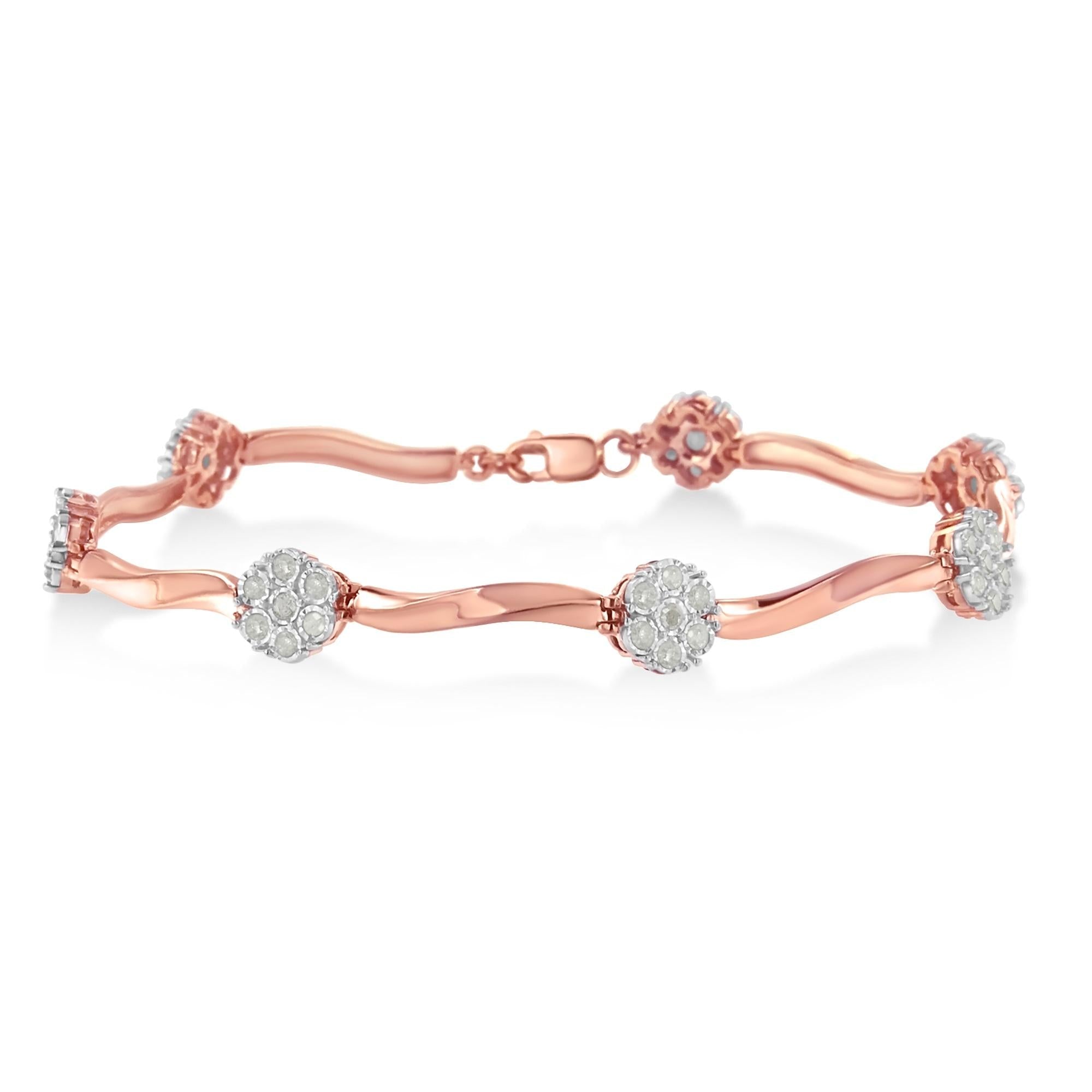 .925 10k Rose Gold Over Sterling Silver 1.0 cttw Diamond Floral Link Bracelet (I-J Color,I3 Clarity) - Friggin Jewelry