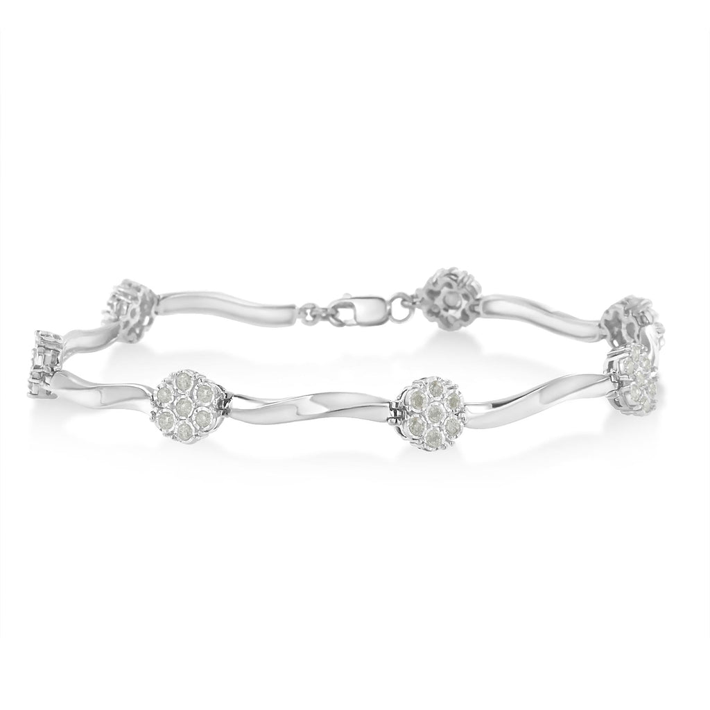 Pulsera de tenis de 18 cm con barra torcida y estación de engaste milagroso de diamantes de 1,0 ct en plata esterlina 925 (color HI, claridad I1-I2) - Friggin Jewelry