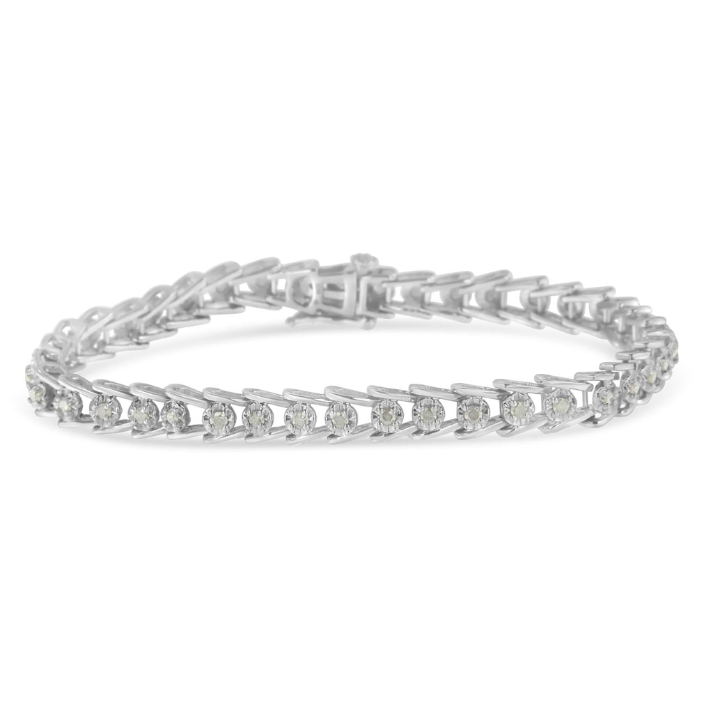 Pulsera de eslabones ondulados con diamantes de talla rosa en plata de ley (1 ct, color IJ, claridad I3) - Friggin Jewelry