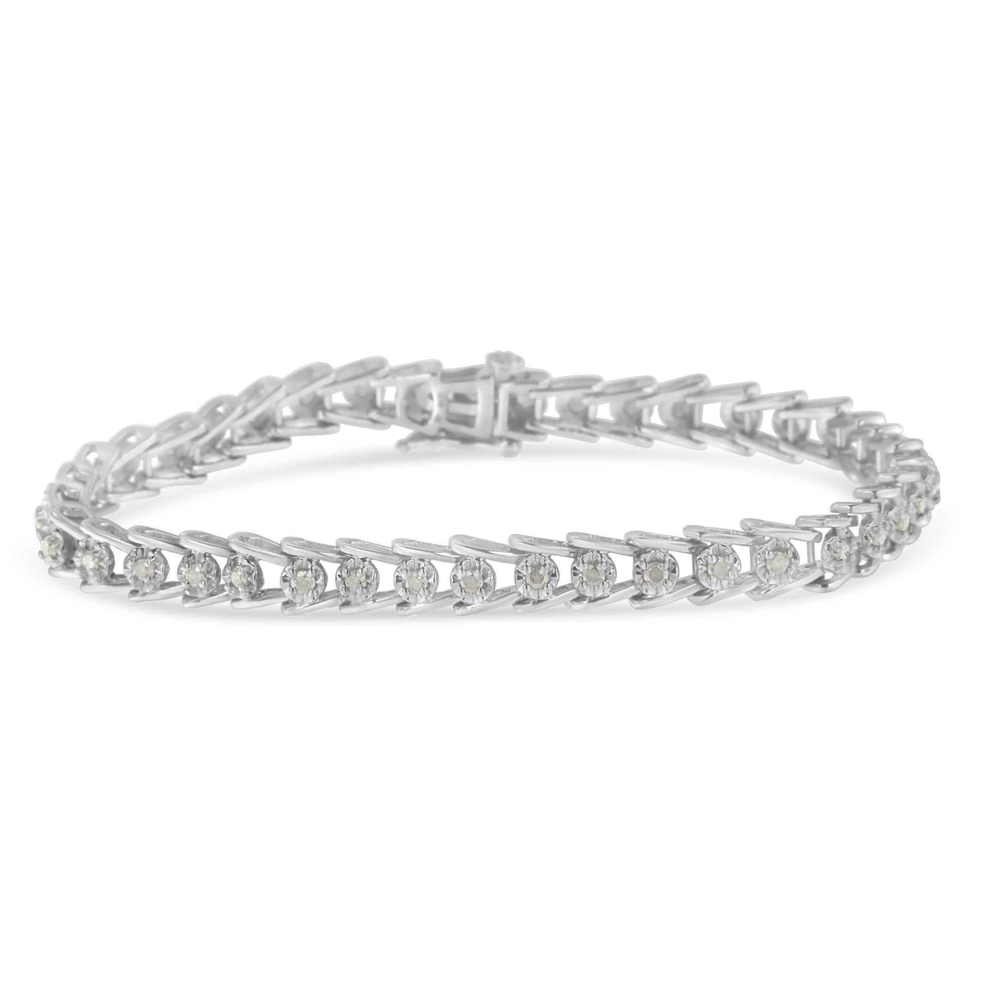 Pulsera de eslabones ondulados con diamantes de talla rosa en plata de ley (1 ct, color IJ, claridad I3) - Friggin Jewelry