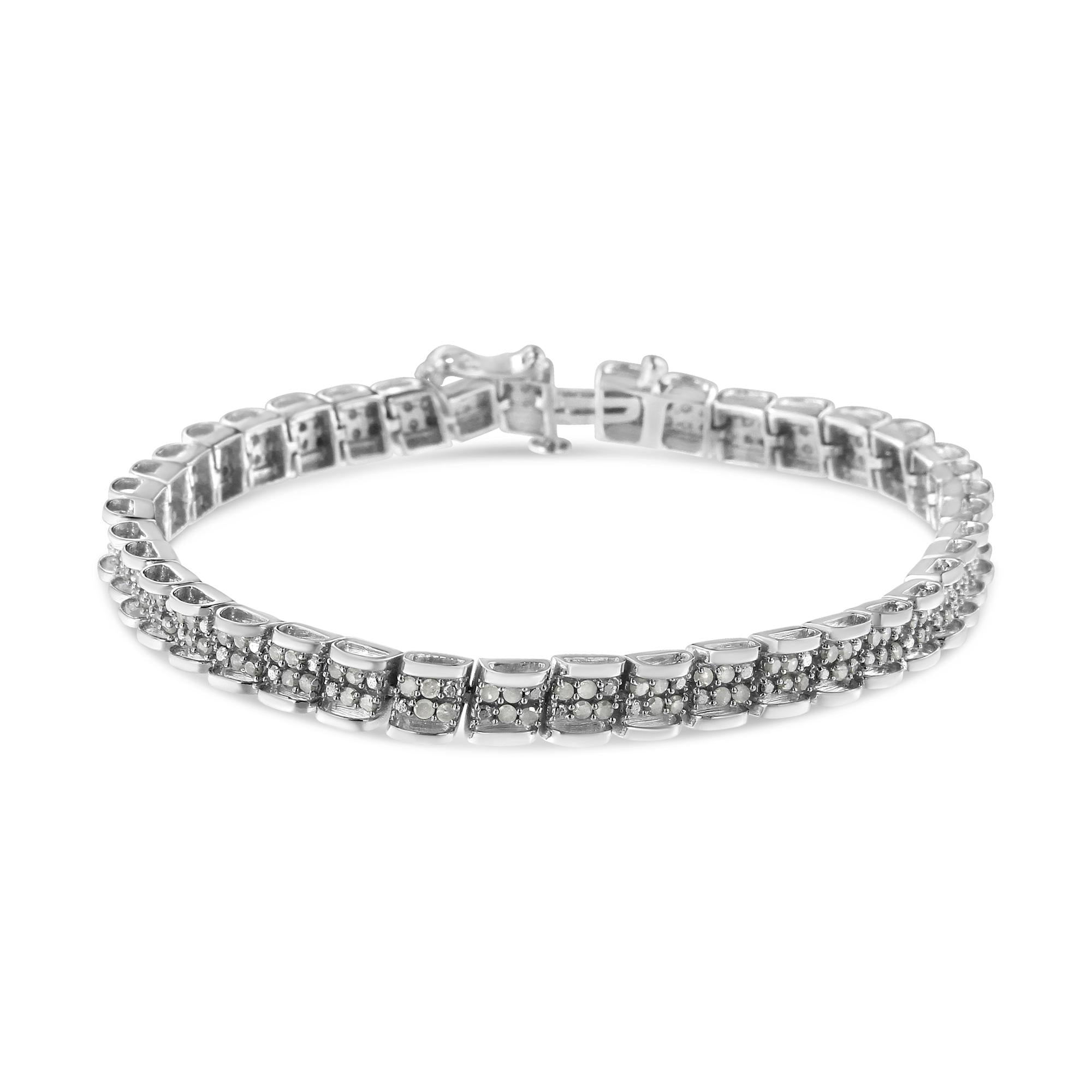Pulsera de eslabones redondos de 18 cm con placa milagrosa de diamantes de 2,0 quilates en plata de ley 925 (color IJ, claridad I2-I3) - Friggin Jewelry