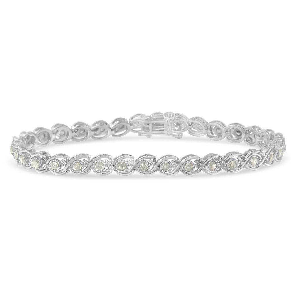 Pulsera de eslabones en espiral de diamantes engastados con placa milagrosa de 2 ct en plata de ley 925 (color IJ, claridad I3), 18 cm - Friggin Jewelry