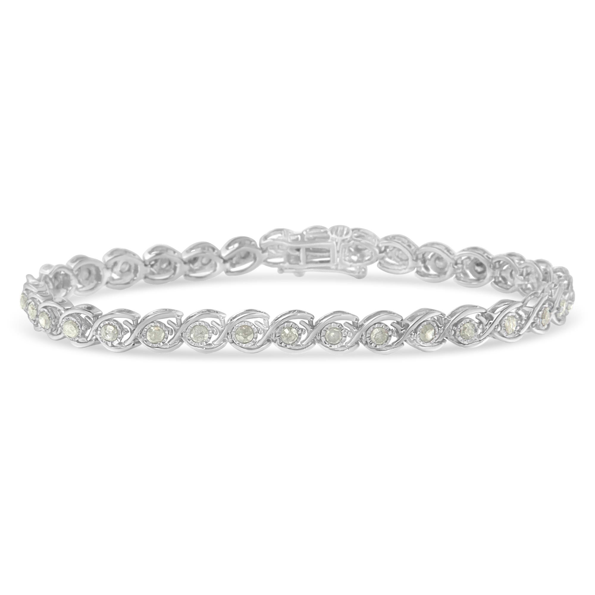 Pulsera de eslabones en espiral de diamantes engastados con placa milagrosa de 2 ct en plata de ley 925 (color IJ, claridad I3), 18 cm - Friggin Jewelry