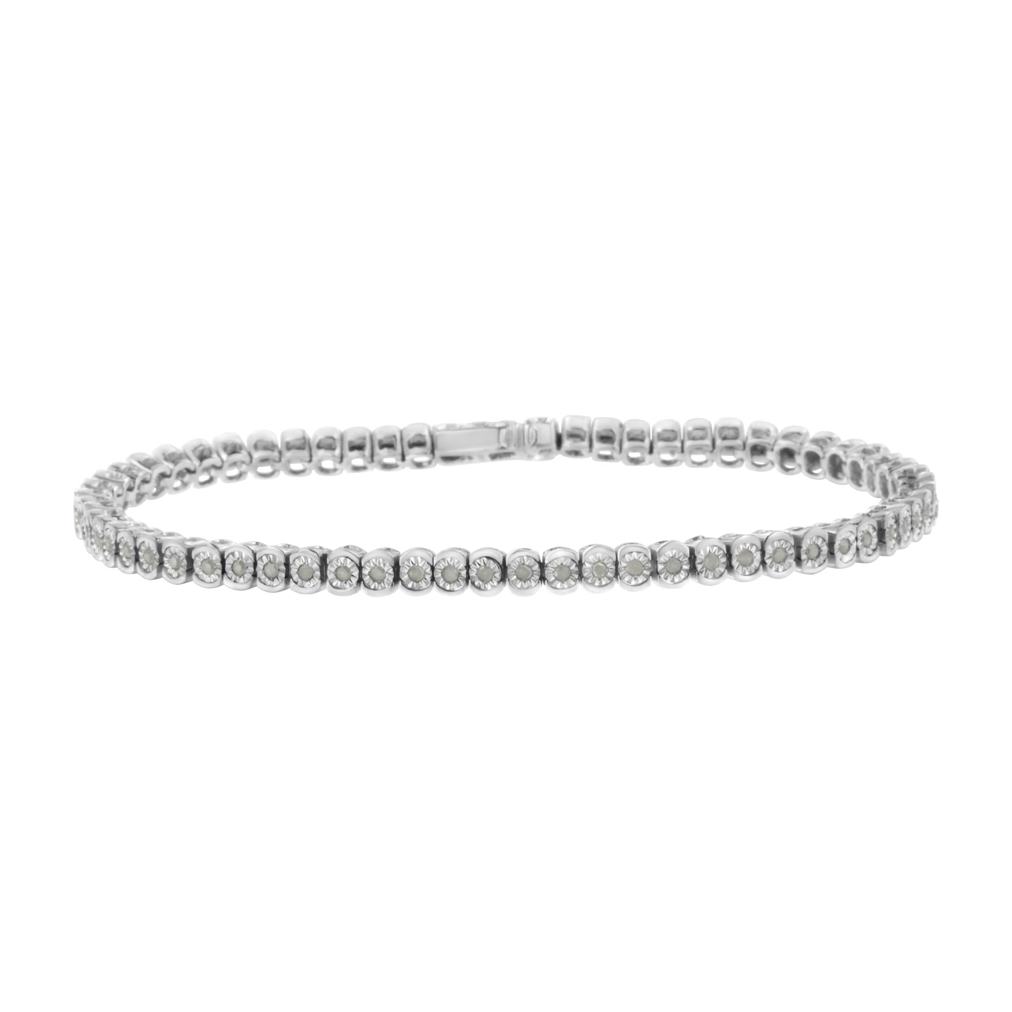 Pulsera de tenis de plata de ley 925 de 1/2 ct con diamantes engastados milagrosos y bisel medio redondo de 18 cm (color IJ, claridad I2-I3) - Friggin Jewelry