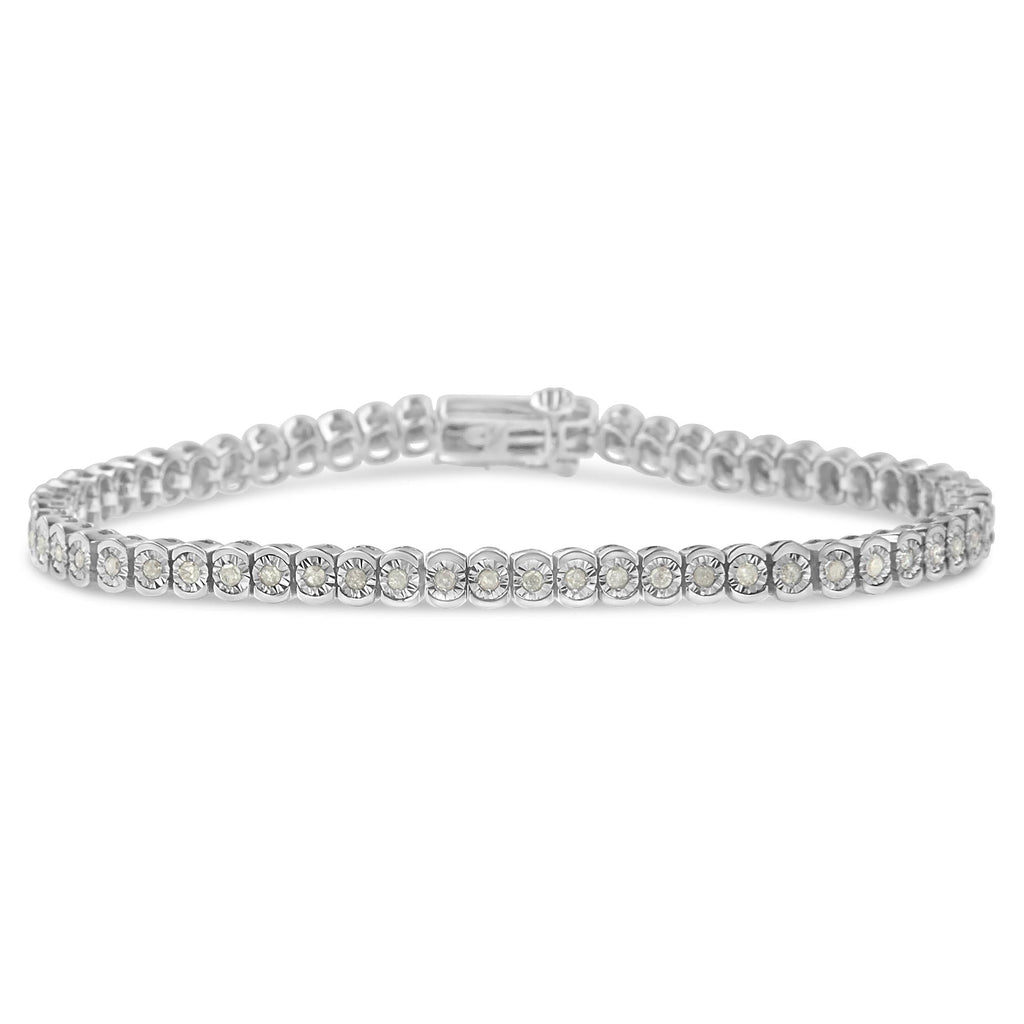 Pulsera de tenis de plata de ley 925 con diamantes de 1,0 ct y corte circular engastados milagros de 18 cm (color IJ, claridad I2-I3) - Friggin Jewelry