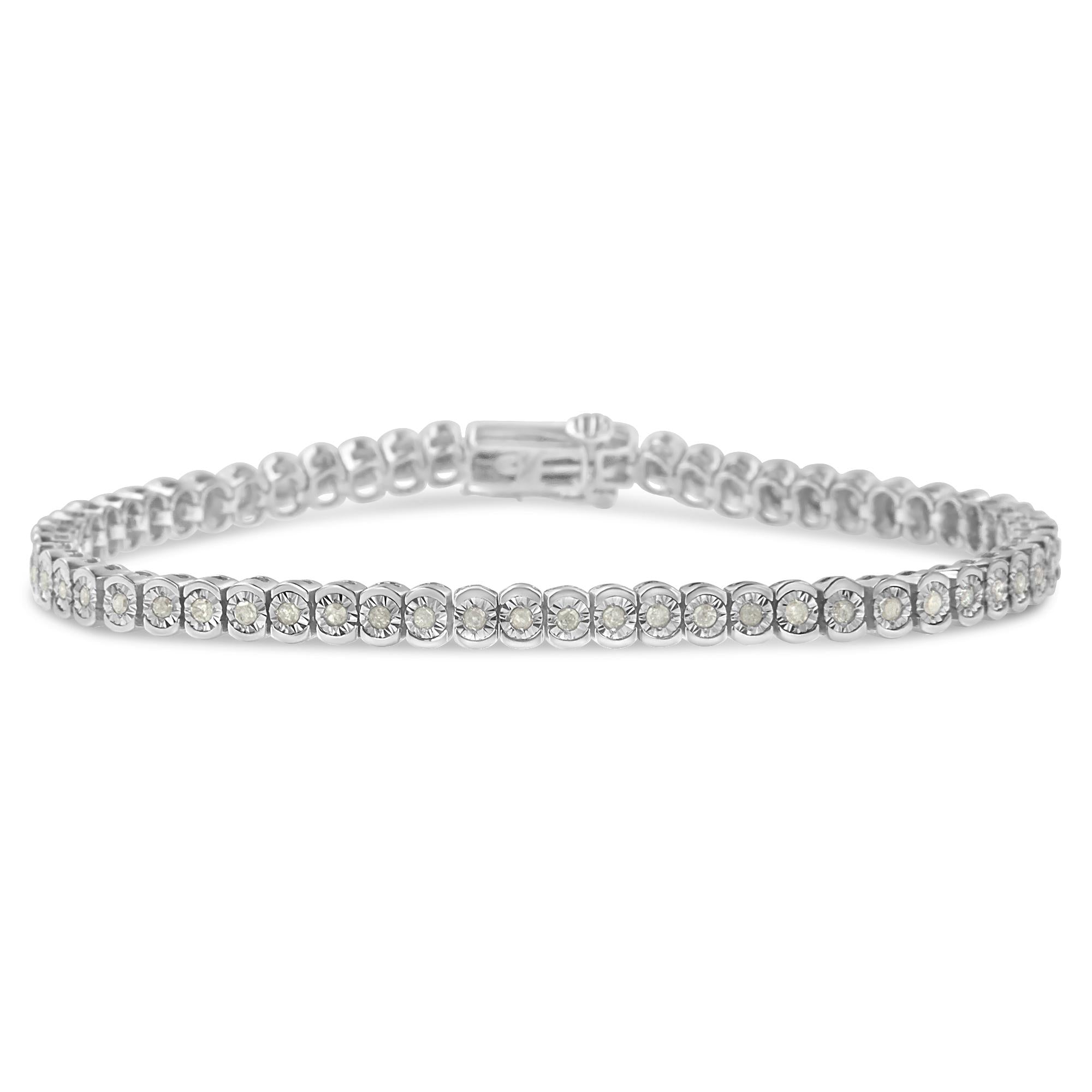 .925 Sterling Silver 1.0 Cttw Diamond Miracle-Set Cut-Circle 7" Tennis Bracelet (I-J Color, I2-I3 Clarity) - Friggin Jewelry