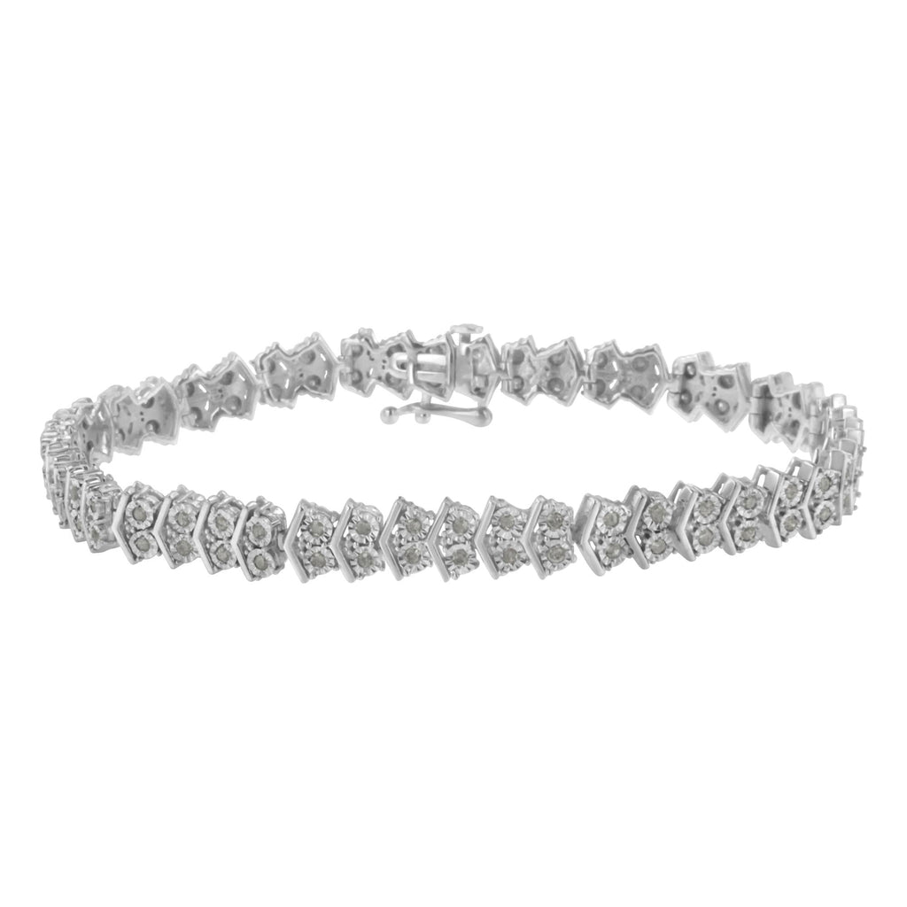 .925 Sterling Silver 1.0 cttw Diamond "Arrow" Shape Tennis Link Bracelet (I-J Color, I3 Clarity) -7.25" - Friggin Jewelry
