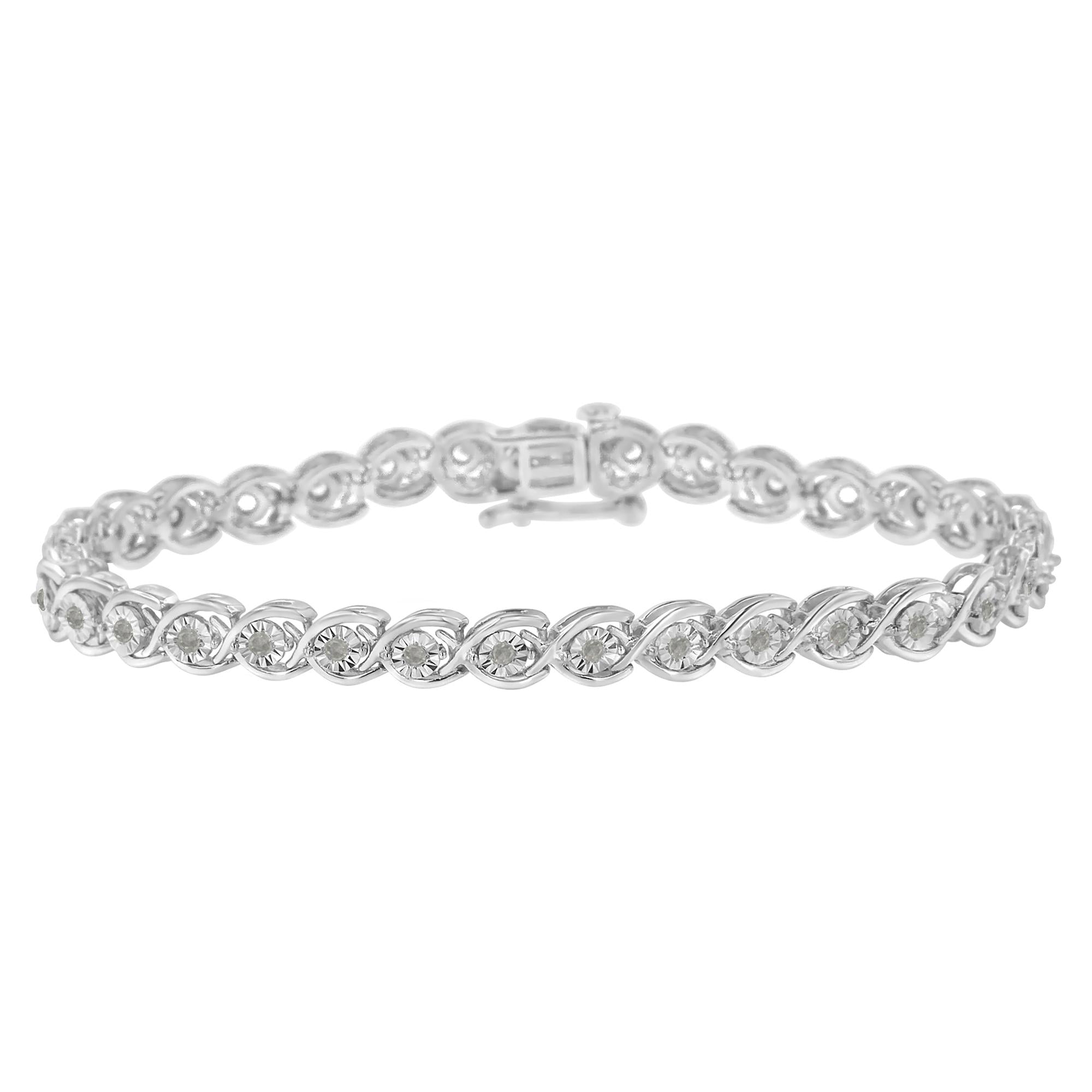 .925 Sterling Silver 1/2 Cttw Diamond Criss-Cross Miracle-Set 7" Link Bracelet (I-J Color, I2-I3 Clarity) - Friggin Jewelry