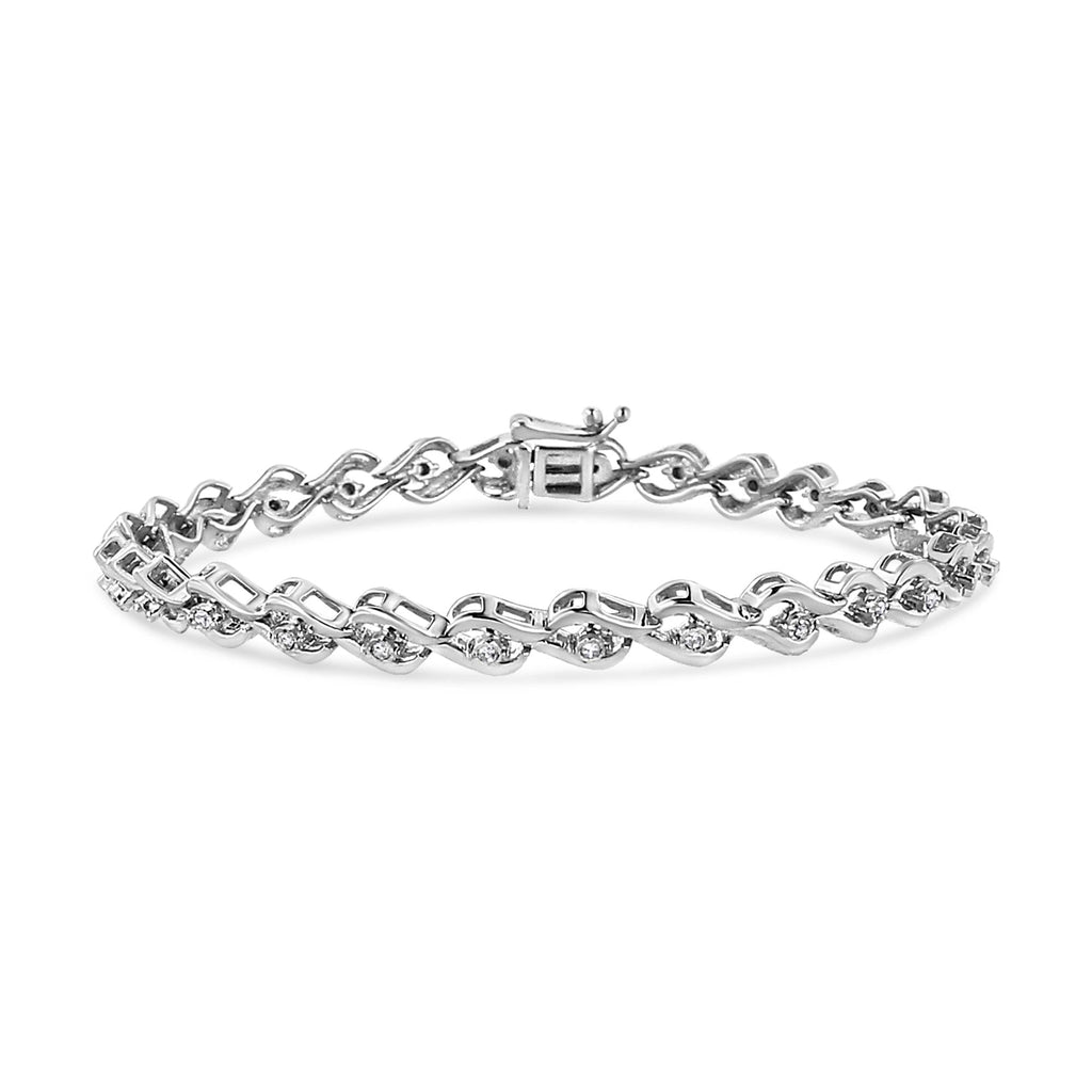 Bracciale a maglie in argento sterling 925 con diamanti taglio rotondo da 1/10 ct (colore IJ, purezza promozionale I3) - 7,25" - Friggin Jewelry