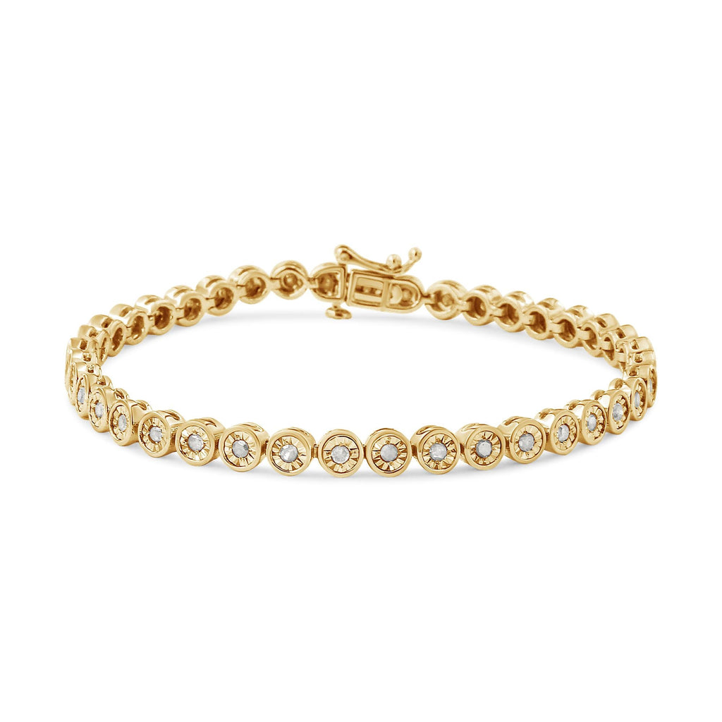.925 Sterling Silver 1.0 Cttw Miracle Plate Set Diamond Bezel Link Design Tennis Bracelet (I-J Color, I3 Clarity) - Friggin Jewelry