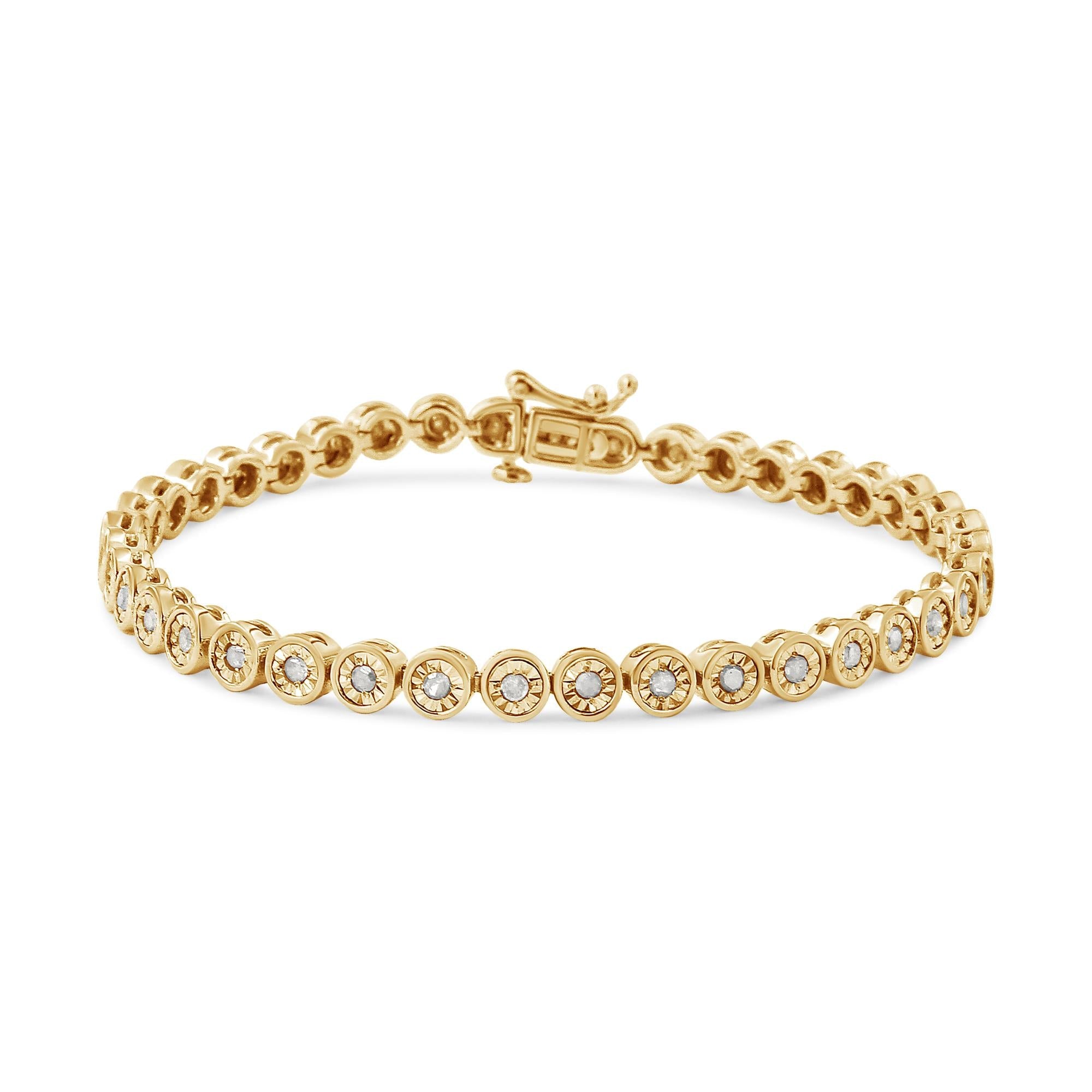 .925 Sterling Silver 1.0 Cttw Miracle Plate Set Diamond Bezel Link Design Tennis Bracelet (I-J Color, I3 Clarity) - Friggin Jewelry