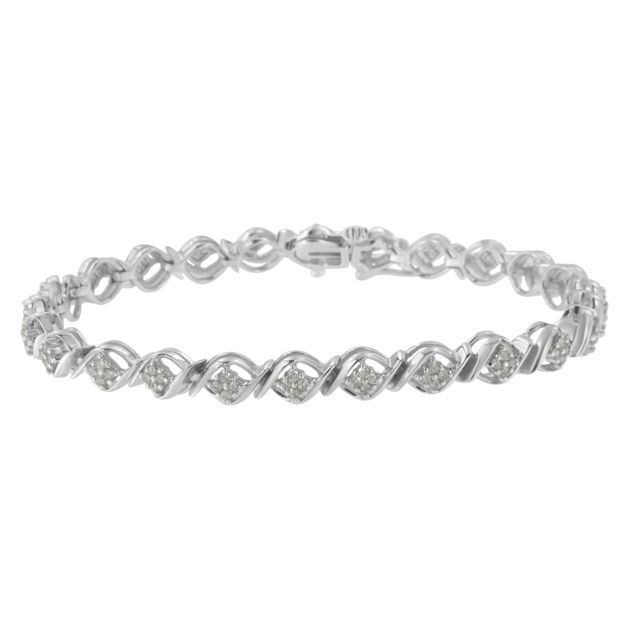 Sterling Silver Diamond Cluster Link Bracelet (1 cttw, I-J Color, I2-I3 Clarity) - Friggin Jewelry
