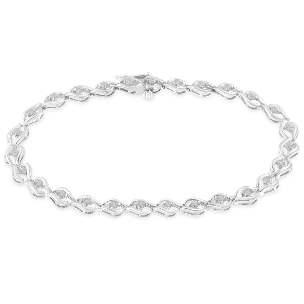 .925 Sterling Silver 1/2 Cttw Rose Cut Diamond Almond Shape Link Tennis Bracelet (I-J Color, I3 Clarity) - 7”  - Friggin Jewelry