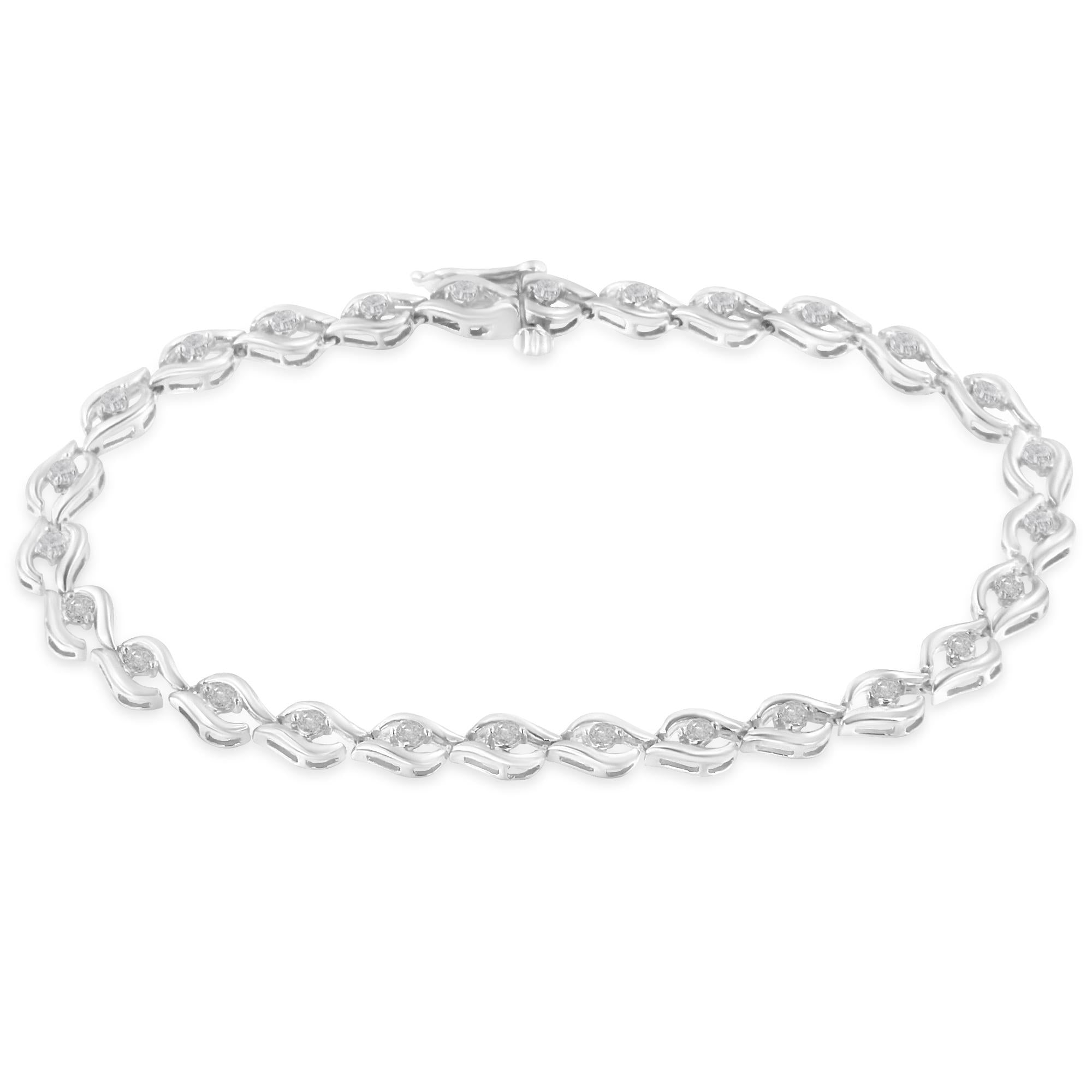 .925 Sterling Silver 1/2 Cttw Rose Cut Diamond Almond Shape Link Tennis Bracelet (I-J Color, I3 Clarity) - 7”  - Friggin Jewelry