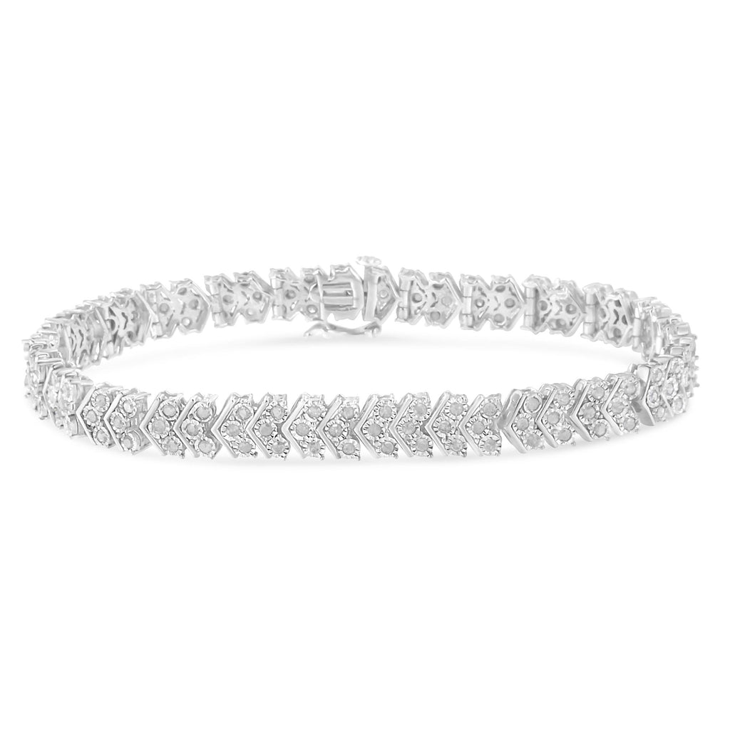 .925 Sterling Silver 2.0 Cttw Diamond Miracle-Set Nested Chevron Link 7" Tennis Bracelet (I-J Color, I3 Clarity) - Friggin Jewelry