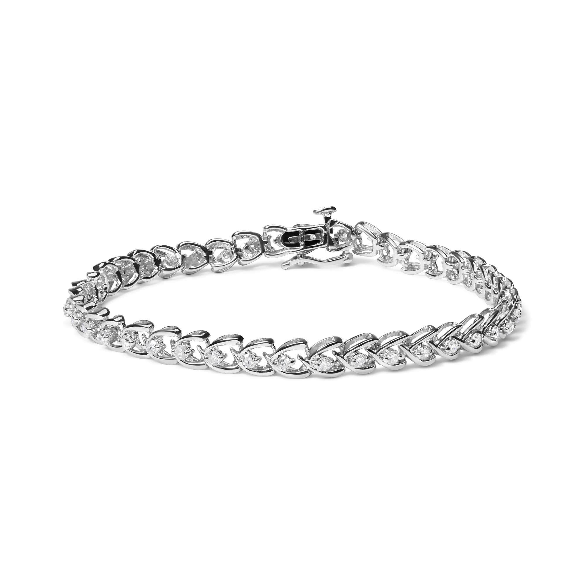 .925 Sterling Silver 1.00 Cttw Diamond C-Shaped Link Bracelet (I-J Color, I3 Clarity) - Friggin Jewelry