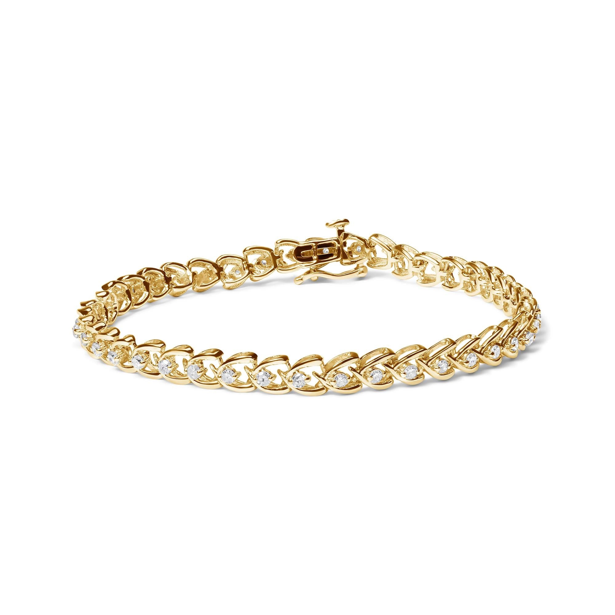 .925 Sterling Silver 1.00 Cttw Diamond C-Shaped Link Bracelet (I-J Color, I3 Clarity) - Friggin Jewelry