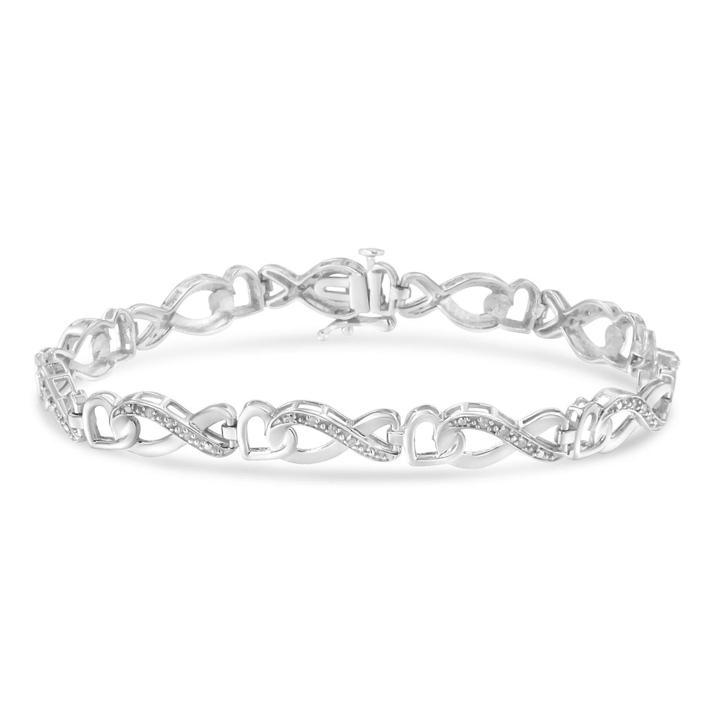 .925 Sterling Silver 1/5 Cttw Diamond 7” Infinity Heart Tennis Bracelet (H-I Color, I2-I3 Clarity) - Friggin Jewelry