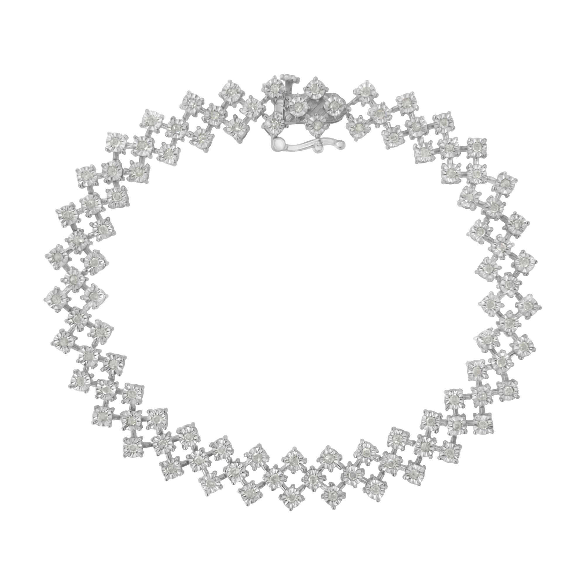 .925 Sterling Silver 1.0 cttw Miracle-Set Round Diamond "Zig Zag" Link Bracelet (I-J Color, I3 Clarity) -7.25 - Friggin Jewelry
