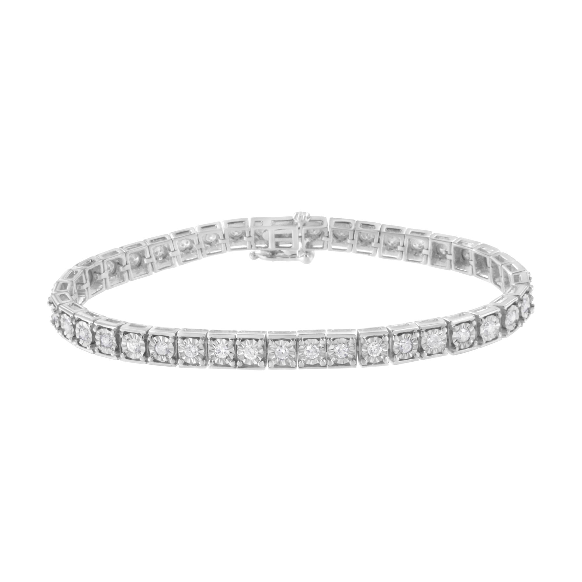 Pulsera de tenis de plata de ley 925 con diamantes redondos de talla brillante y montura cuadrada engastados milagros (2 quilates, color IJ, claridad I2-I3) - Talla 18 cm - Friggin Jewelry