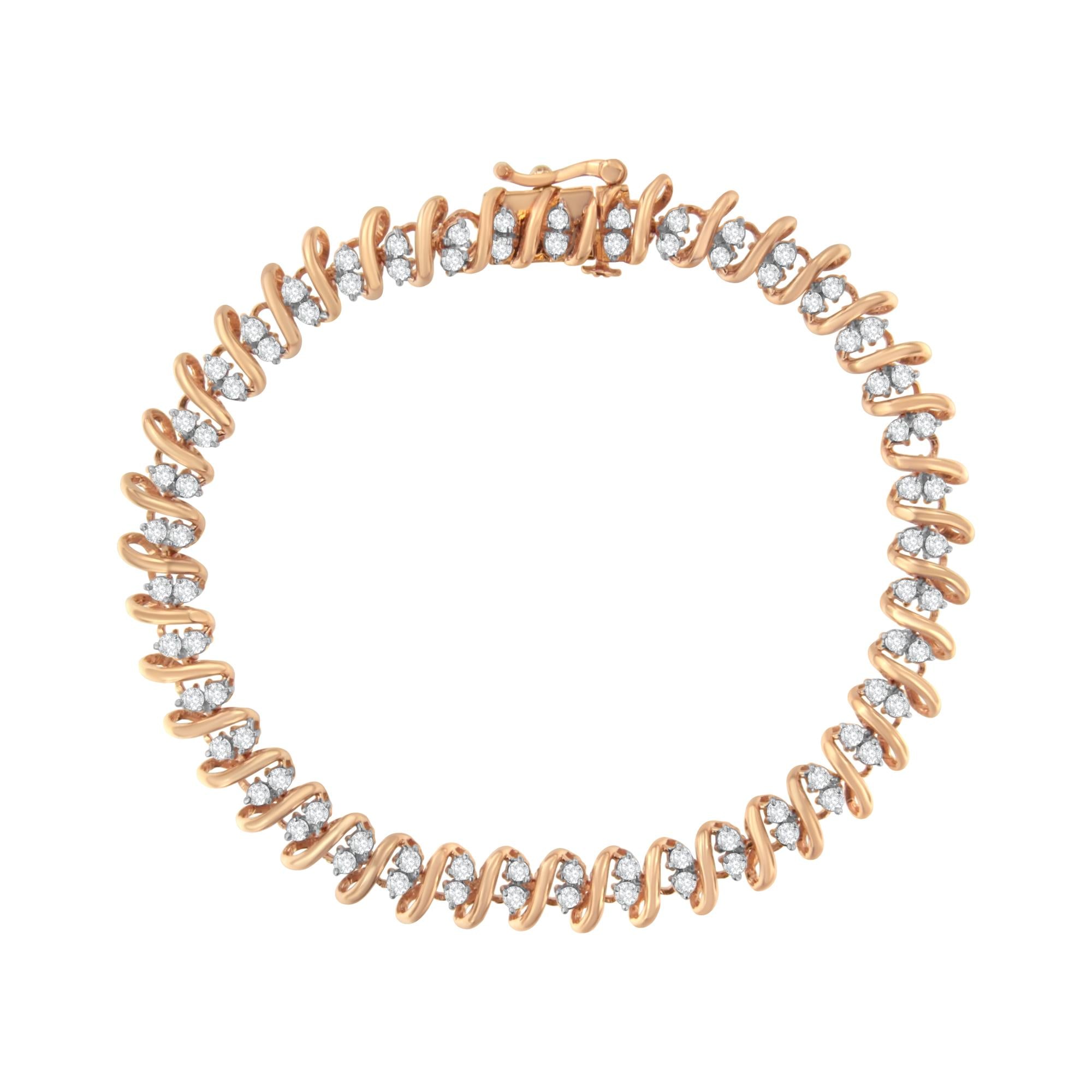 14K Rose Gold Plated Sterling Silver Diamond S Link Tennis Bracelet (2 cttw, J-K Color, I1-I2 Clarity) - Size 7.5" - Friggin Jewelry