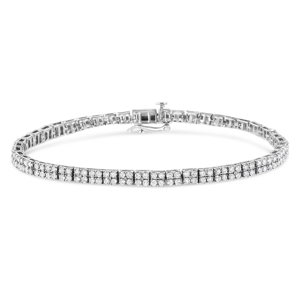 .925 Sterling Silver 3.0 Cttw Prong-Set Round Diamond 2 Row Link Tennis Bracelet (I-J Color, I3 Clarity) - 7.25" - Friggin Jewelry