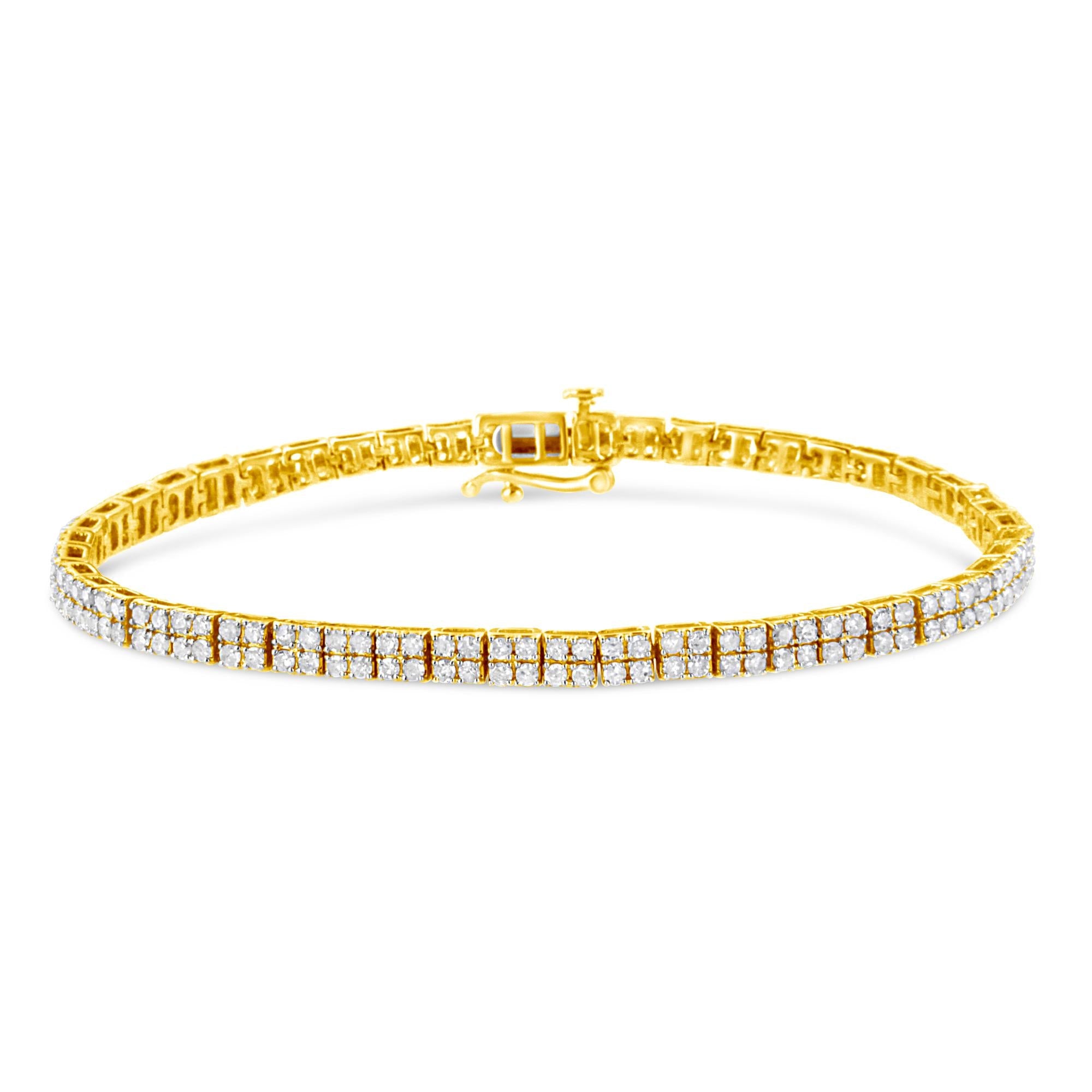 Bracciale a maglie in argento sterling 925 placcato oro giallo 14 carati con diamanti da 3,0 carati (colore KL, purezza I2-I3) - 7,25" - Friggin Jewelry