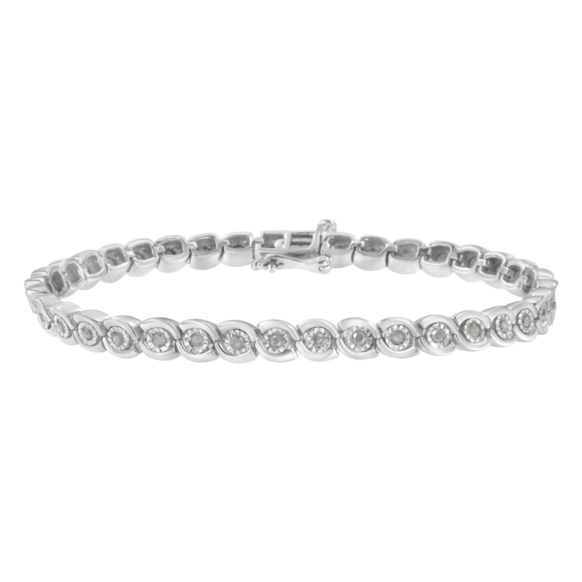 .925 Sterling Silver 1.0 cttw Miracle Set Diamond Spiraling Bezel Link Bracelet(I-J Color, I3 Clarity) -7.25" - Friggin Jewelry