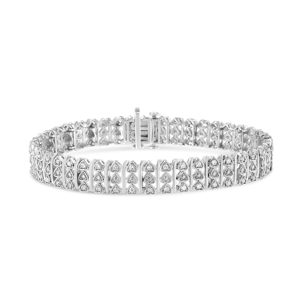 .925 Sterling Silver 1.00 Cttw Diamond Multi Row Heart Link Bracelet (H-I Color, I1-I2 Clarity) - 7.25" Inches - Friggin Jewelry