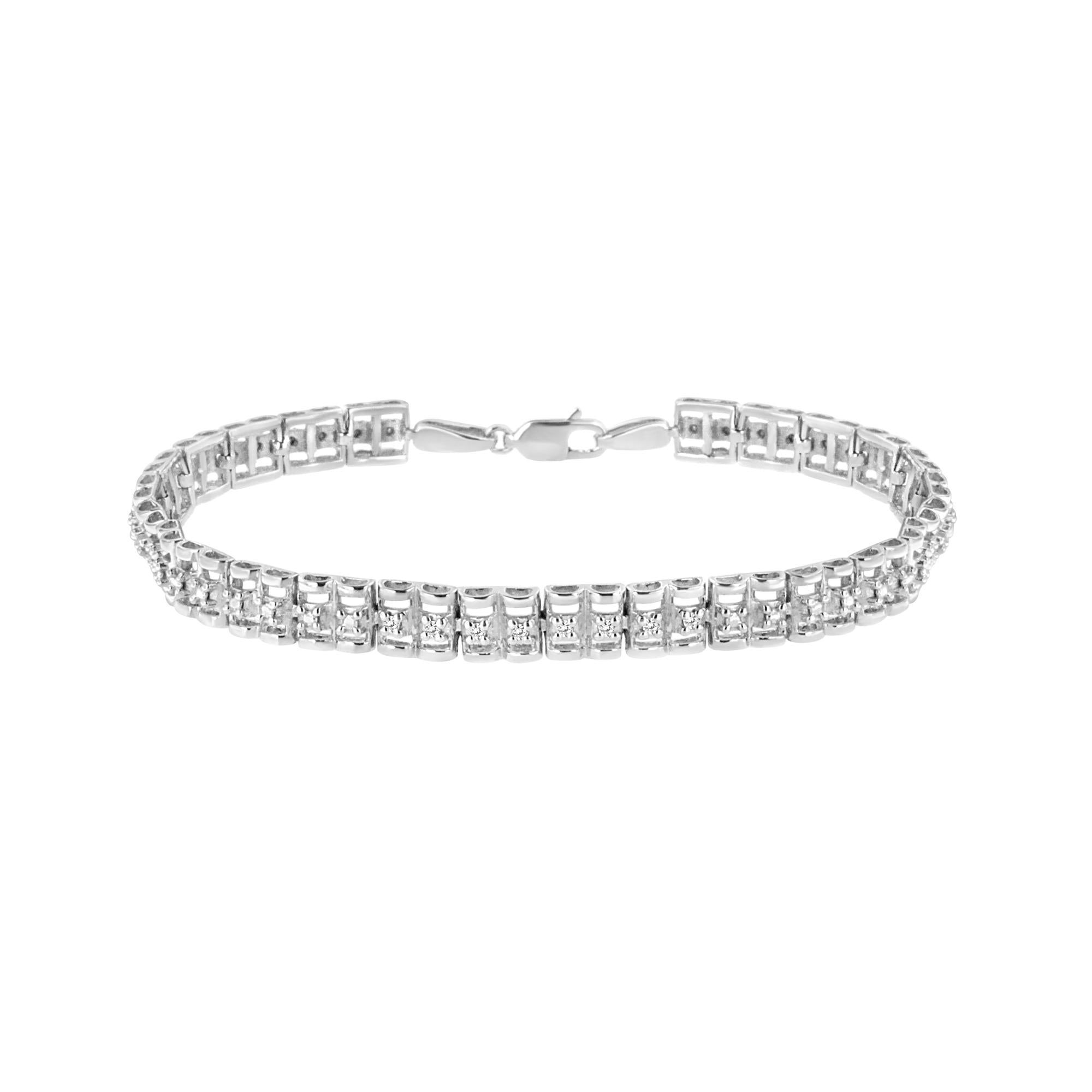 .925 Sterling Silver 1/10 Cttw Diamond Double-Link 7" Rolex Tennis Bracelet (I-J Color, I3 Clarity) - Friggin Jewelry