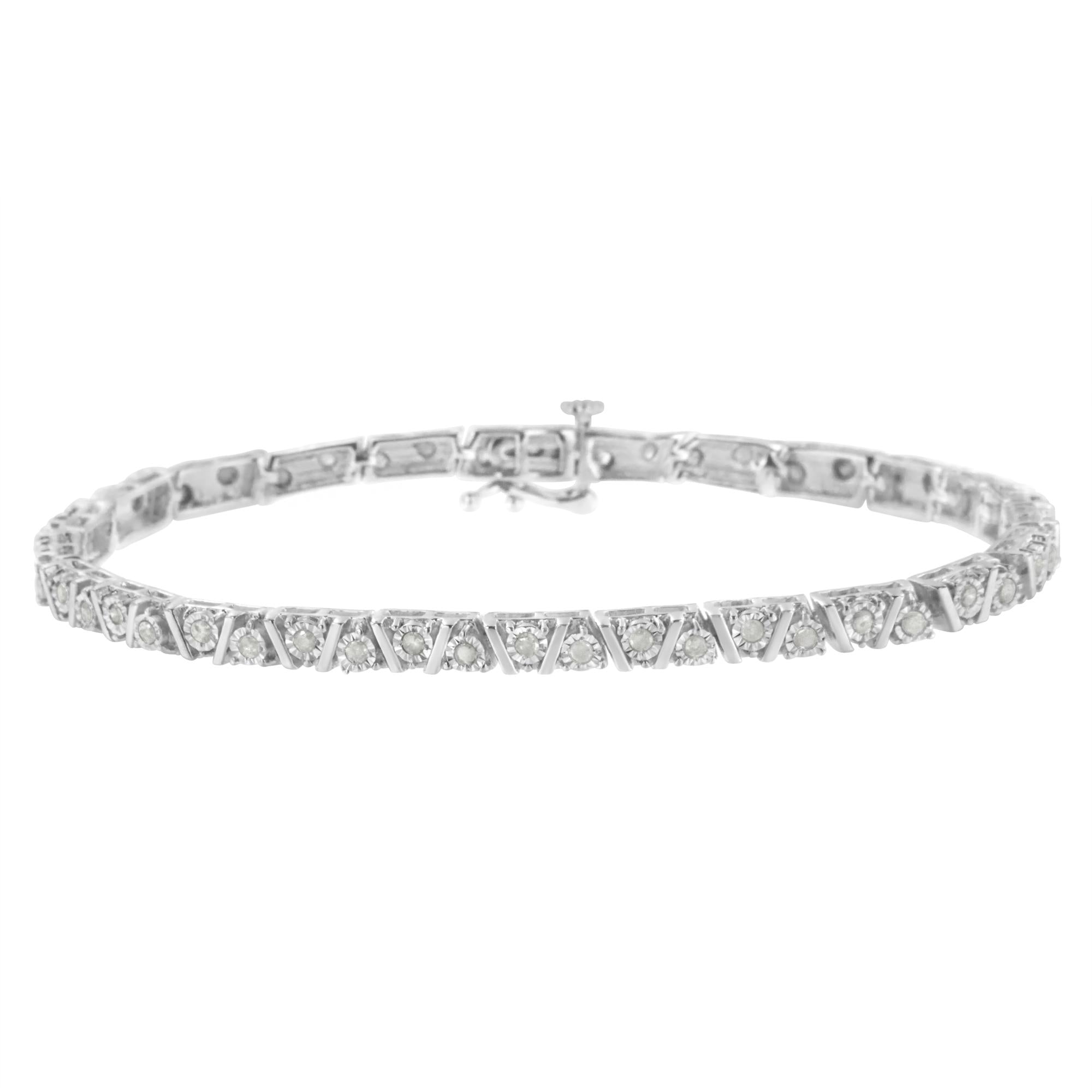 Pulsera de tenis de diamantes engastados milagros de 1,0 ct en plata de ley 925 (color IJ, claridad I3) - 18,3 cm - Friggin Jewelry