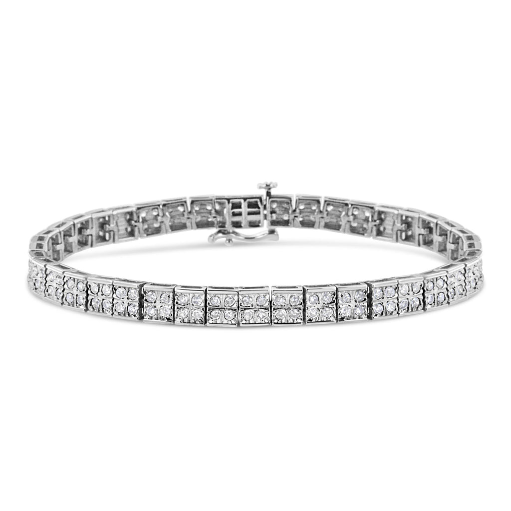 Pulsera de eslabones de caja de 4 piedras con diamantes de talla redonda engastados en garras de 2 quilates en plata de ley 925 (color IJ, claridad I3) - 7,25" - Friggin Jewelry