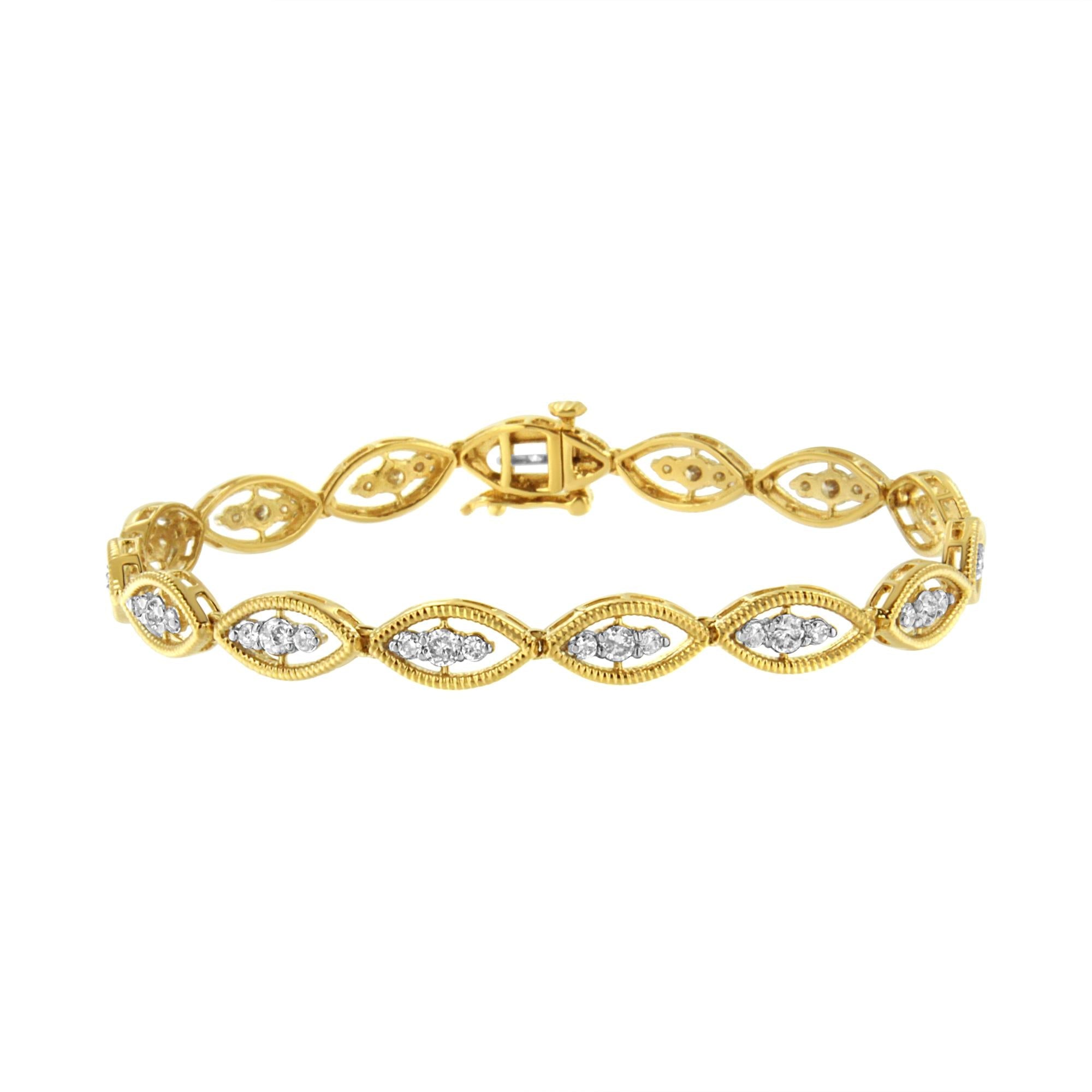 10K Yellow Gold Plated .925 Sterling Silver 1 cttw Prong Set Round-Cut Diamond Link Bracelet (J-K Color, I1-I2 Clarity) - 7.25" - Friggin Jewelry