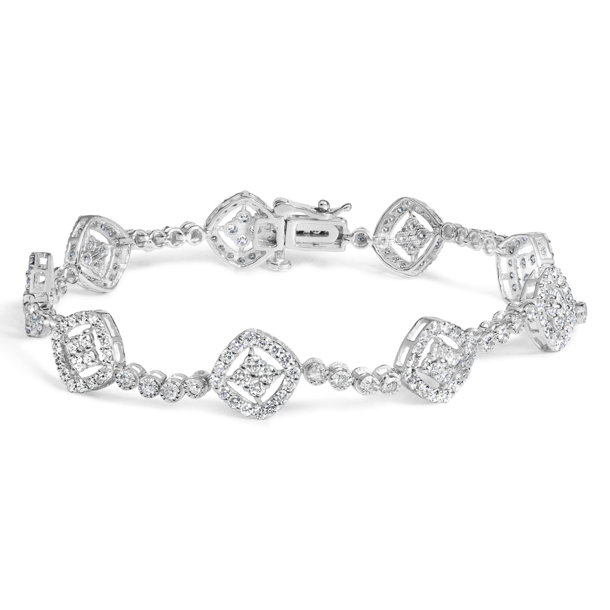 Pulsera de eslabones cuadrados con halo de diamantes de 3,0 quilates en plata de ley 925 (color IJ, claridad I3) - 18,3 cm - Friggin Jewelry