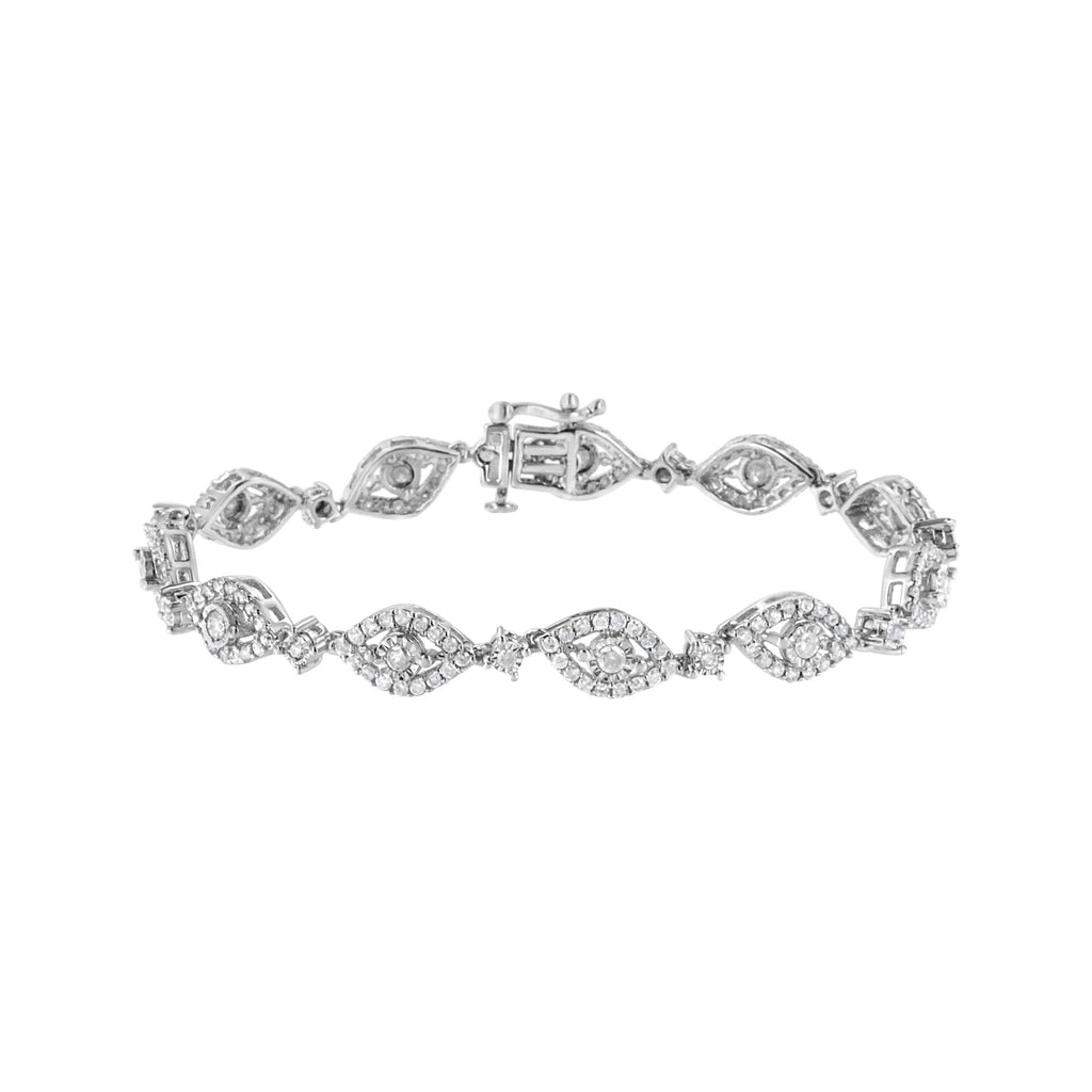 .925 Sterling Silver 2 1/2 Cttw Diamond Pear Shaped and Bezel Link Bracelet (I-J Color, I2-I3 Clarity) - 7.5 " - Friggin Jewelry