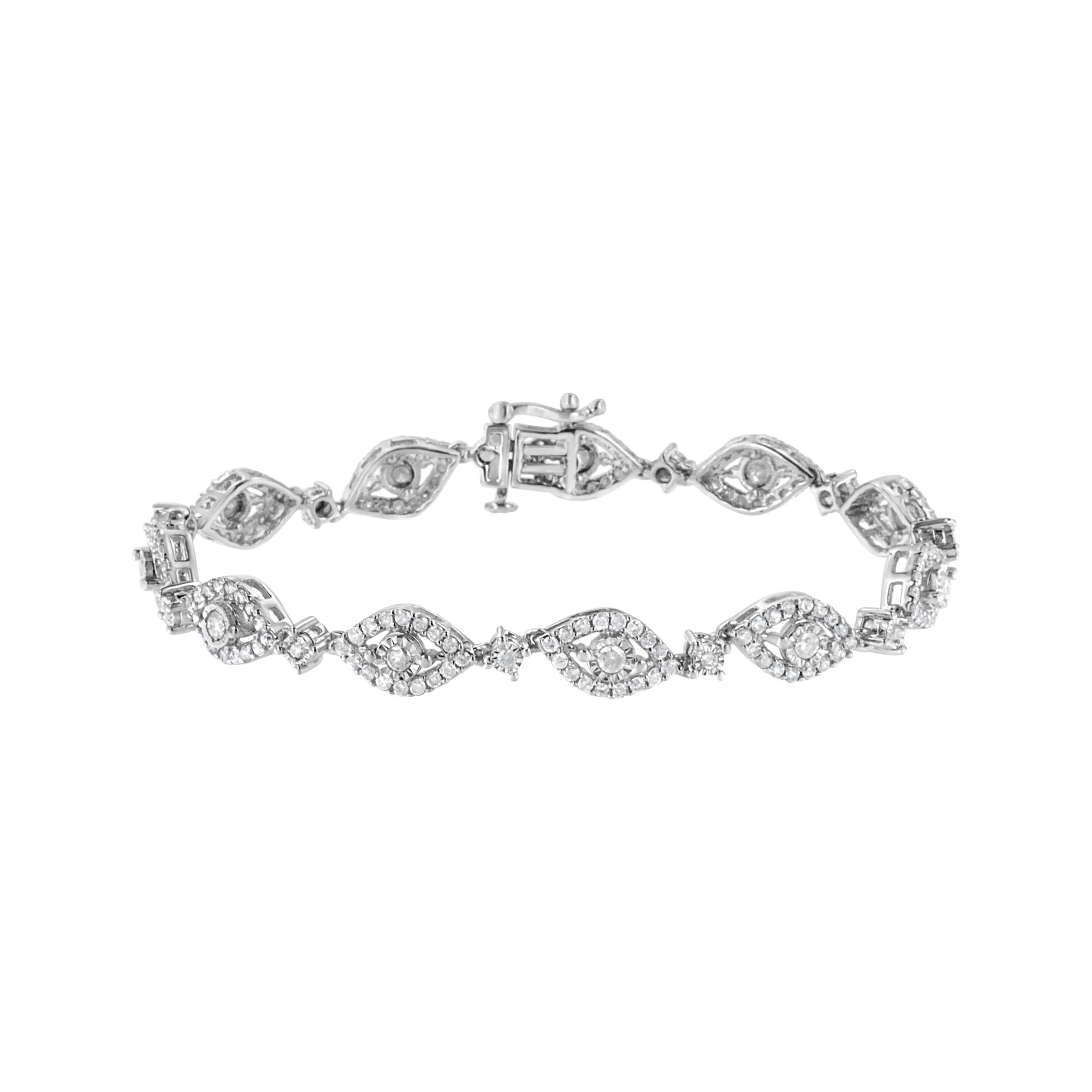 .925 Sterling Silver 2 1/2 Cttw Diamond Pear Shaped and Bezel Link Bracelet (I-J Color, I2-I3 Clarity) - 7.5 " - Friggin Jewelry
