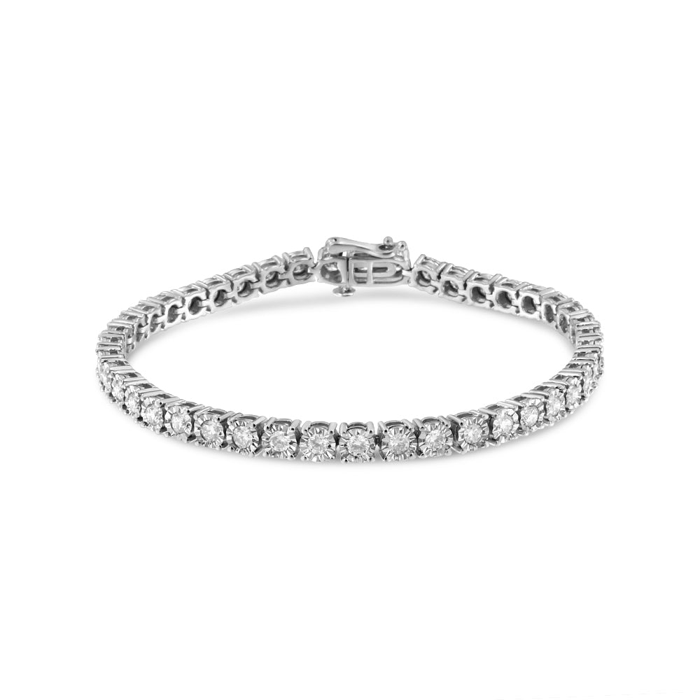 .925 Sterling Silver 3.0 Cttw Diamond Illusion-Set Miracle Plate Tennis Bracelet (I-J Color, I3 Clarity) - 7" - Friggin Jewelry