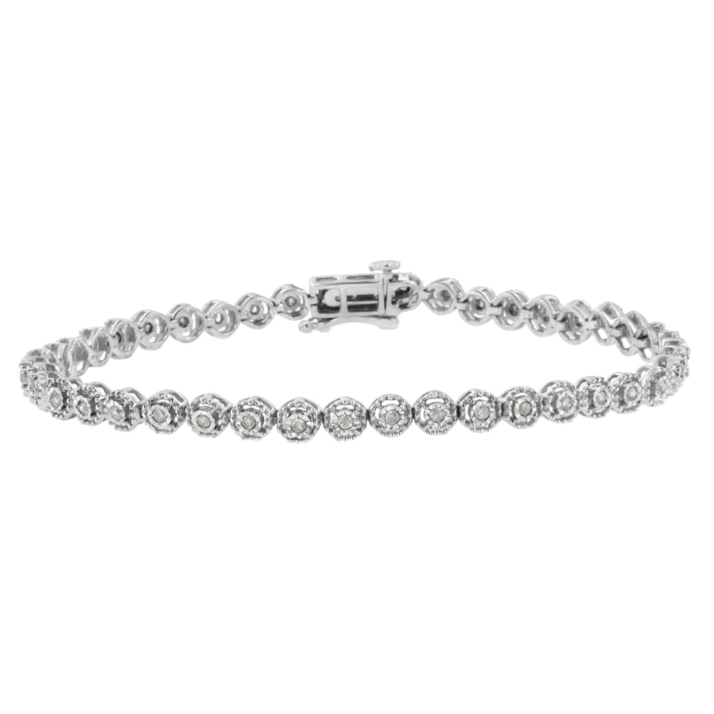 Pulsera de eslabones con bisel de diamantes redondos engastados milagrosos de 1/2 ct en plata esterlina 925 (color IJ, claridad I2-I3) - 7,25" - Friggin Jewelry