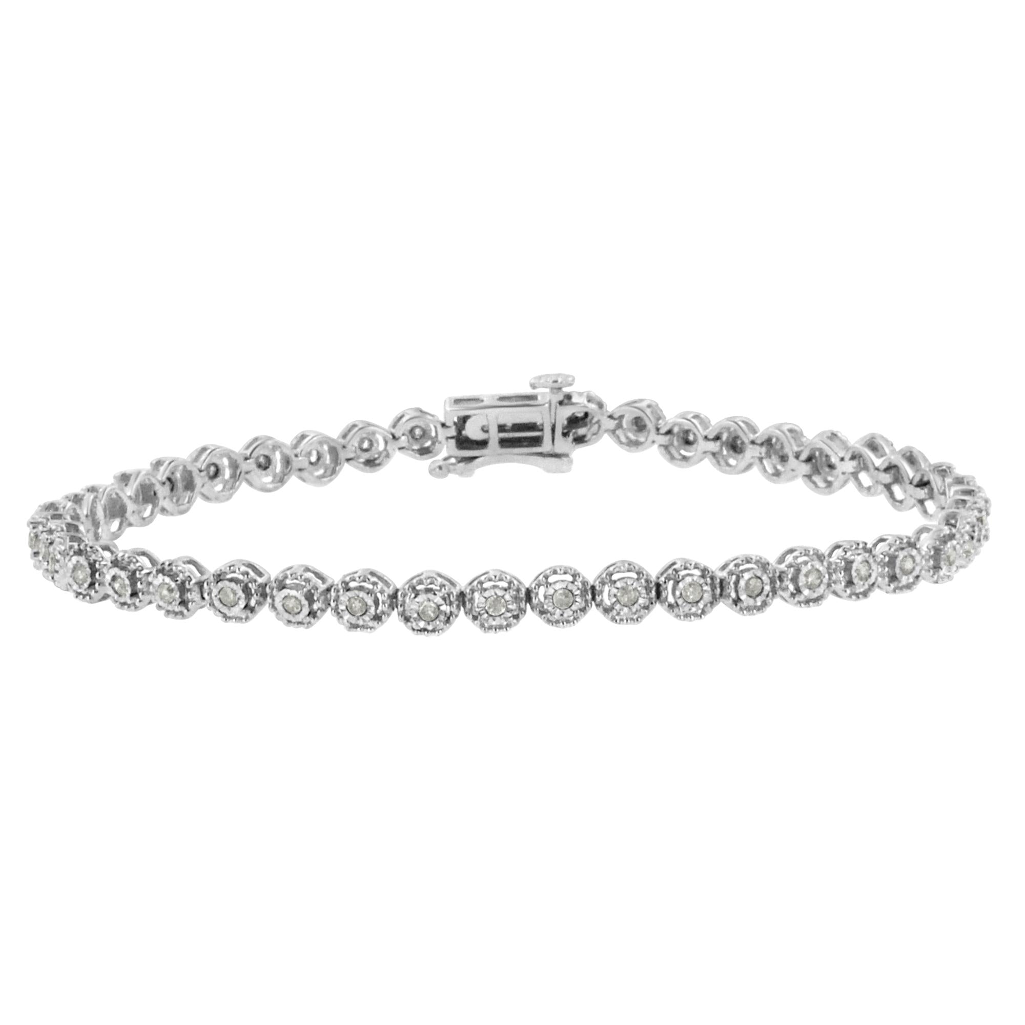 Pulsera de eslabones con bisel de diamantes redondos engastados milagrosos de 1/2 ct en plata esterlina 925 (color IJ, claridad I2-I3) - 7,25" - Friggin Jewelry