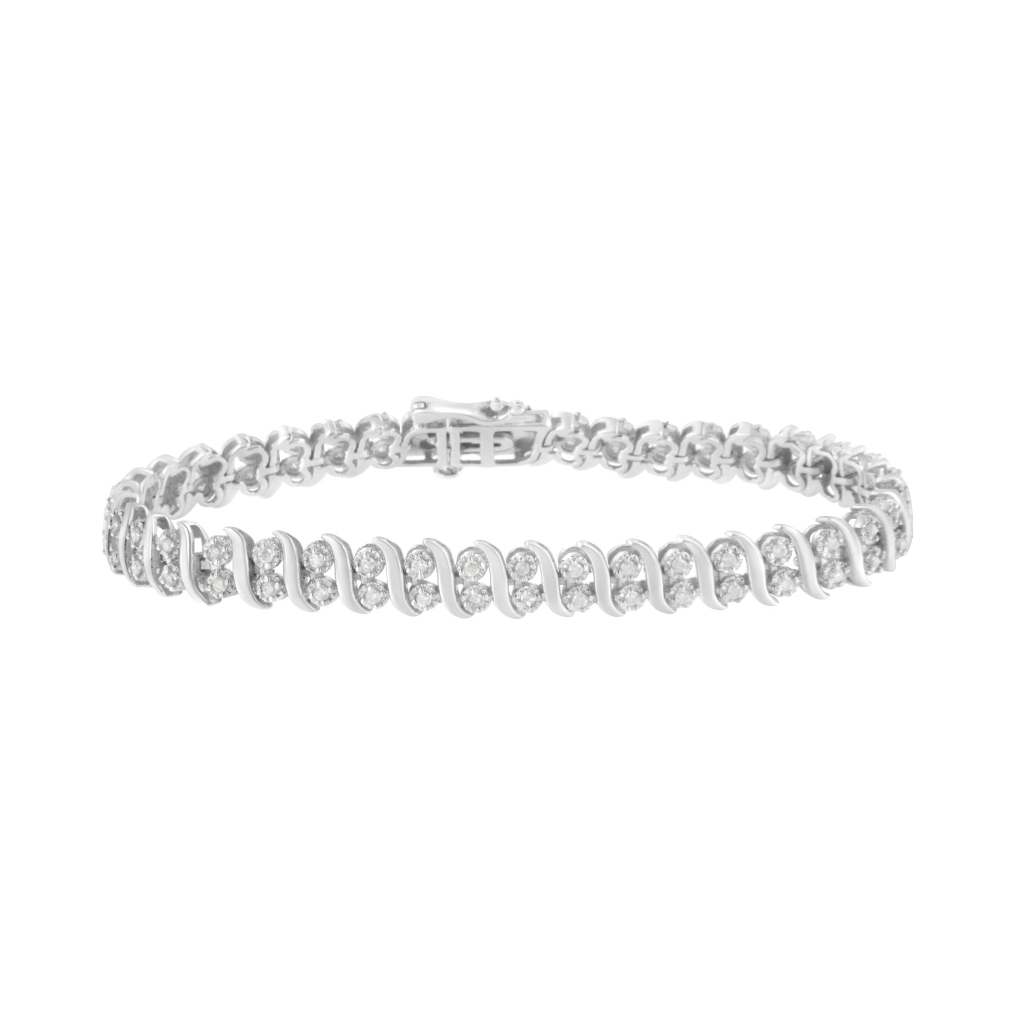 .925 Sterling Silver 1 cttw Double Row Miracle-Set Diamond Tennis Bracelet (I-J Clarity, I3 Color) - Size 7.25 - Friggin Jewelry