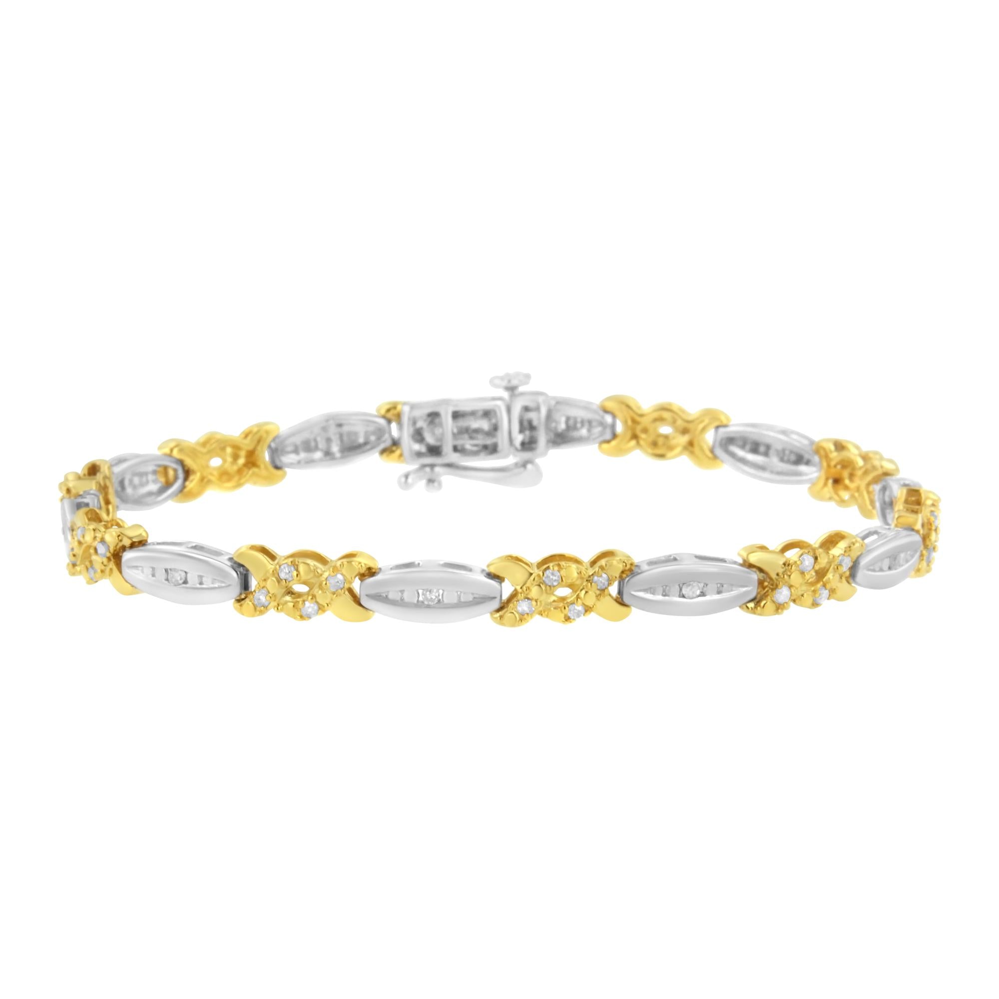Pulsera de eslabones en X con diamantes de talla redonda engastados en canal de 1/2 ct y baño de oro amarillo de 10 quilates (color IJ, claridad I2-I3) - 7,25" - Friggin Jewelry