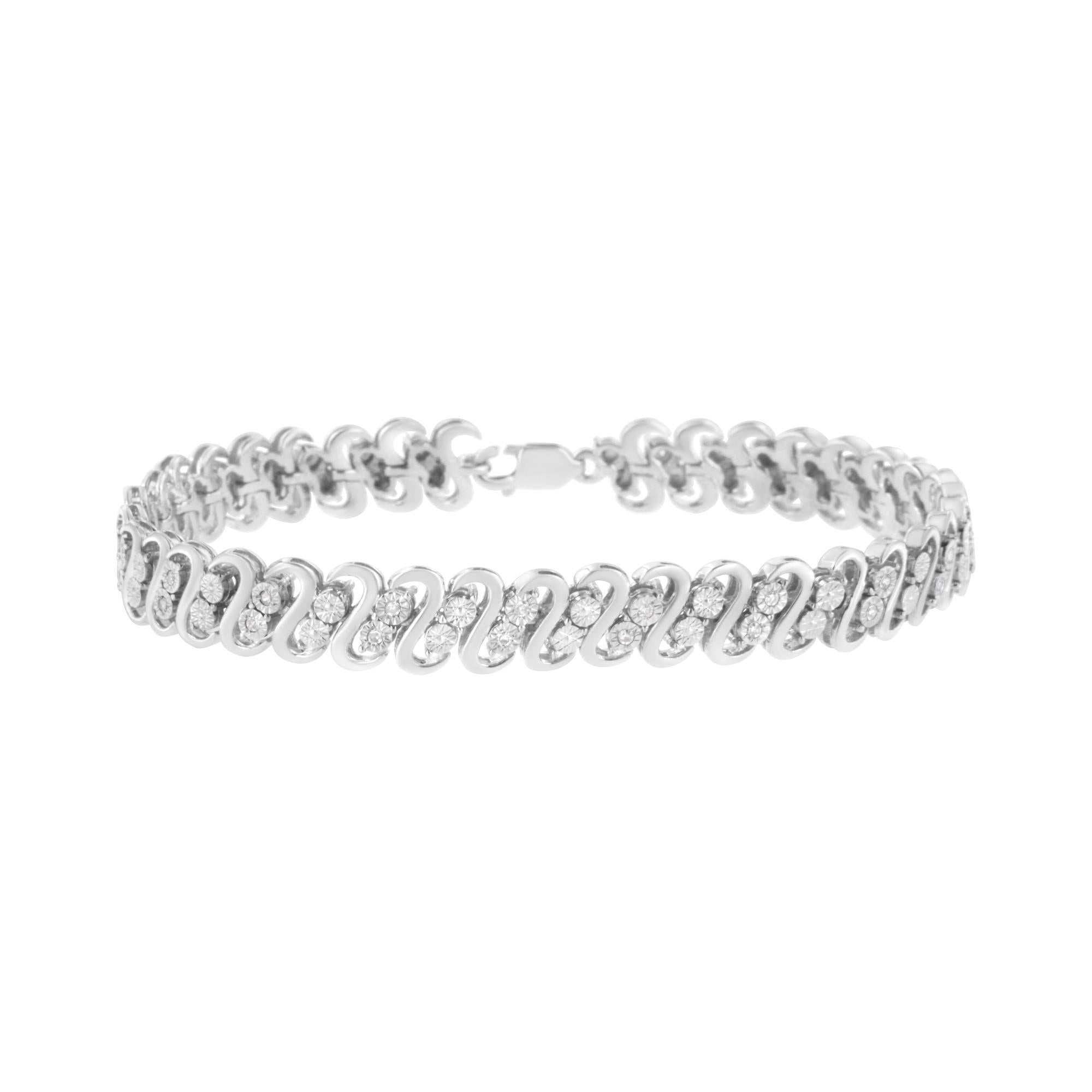Pulsera de eslabones en forma de S con doble hilera de diamantes de talla redonda de 1/4 ct en plata de ley 925 (color IJ, claridad I2-I3) - Talla 7,25" - Friggin Jewelry
