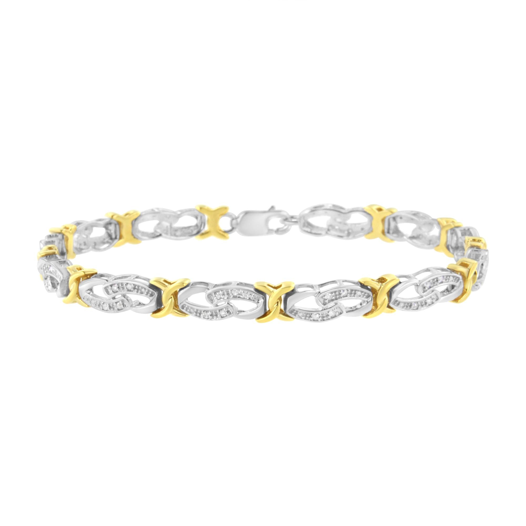 Pulsera de plata de ley chapada en oro amarillo de 10 k con diamantes de 1/4 ct y eslabones en forma de infinito (claridad IJ, color I2-I3) - Talla 7,25" - Friggin Jewelry