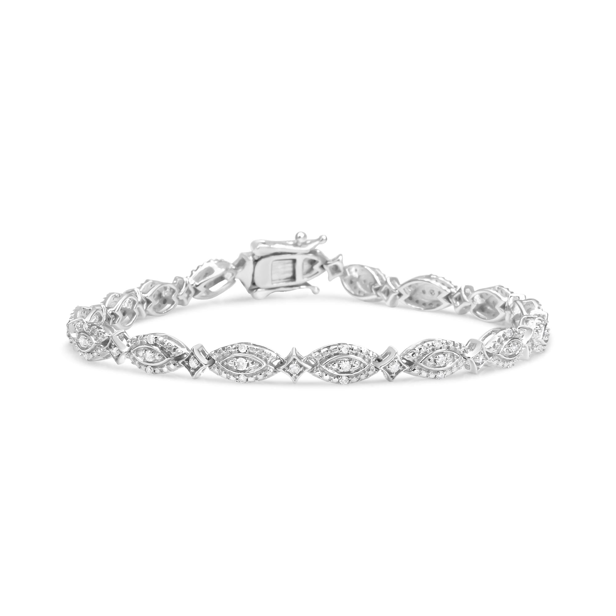 Pulsera de eslabones en plata de ley 925 con diamantes de 1/2 ct alternados en forma de marquesa y estrella (color IJ, claridad I2-I3) - 7,25" - Friggin Jewelry