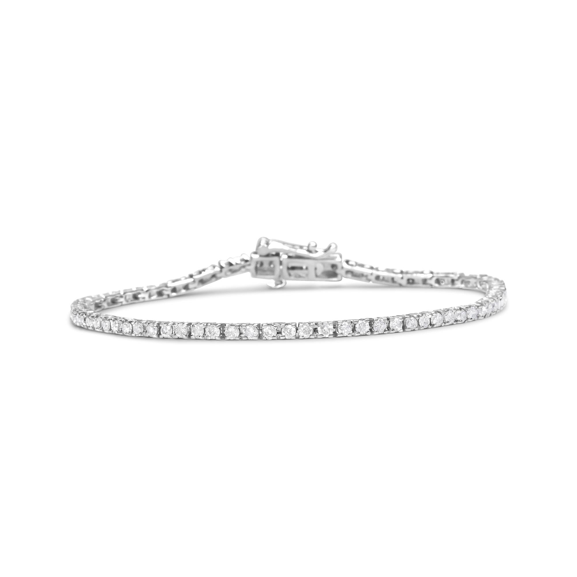 10K White Gold 2.0 Cttw Prong Set Round-Cut 7.25" Classic Diamond Tennis Bracelet (G-H Color, I1-I2 Clarity) - Friggin Jewelry Premium
